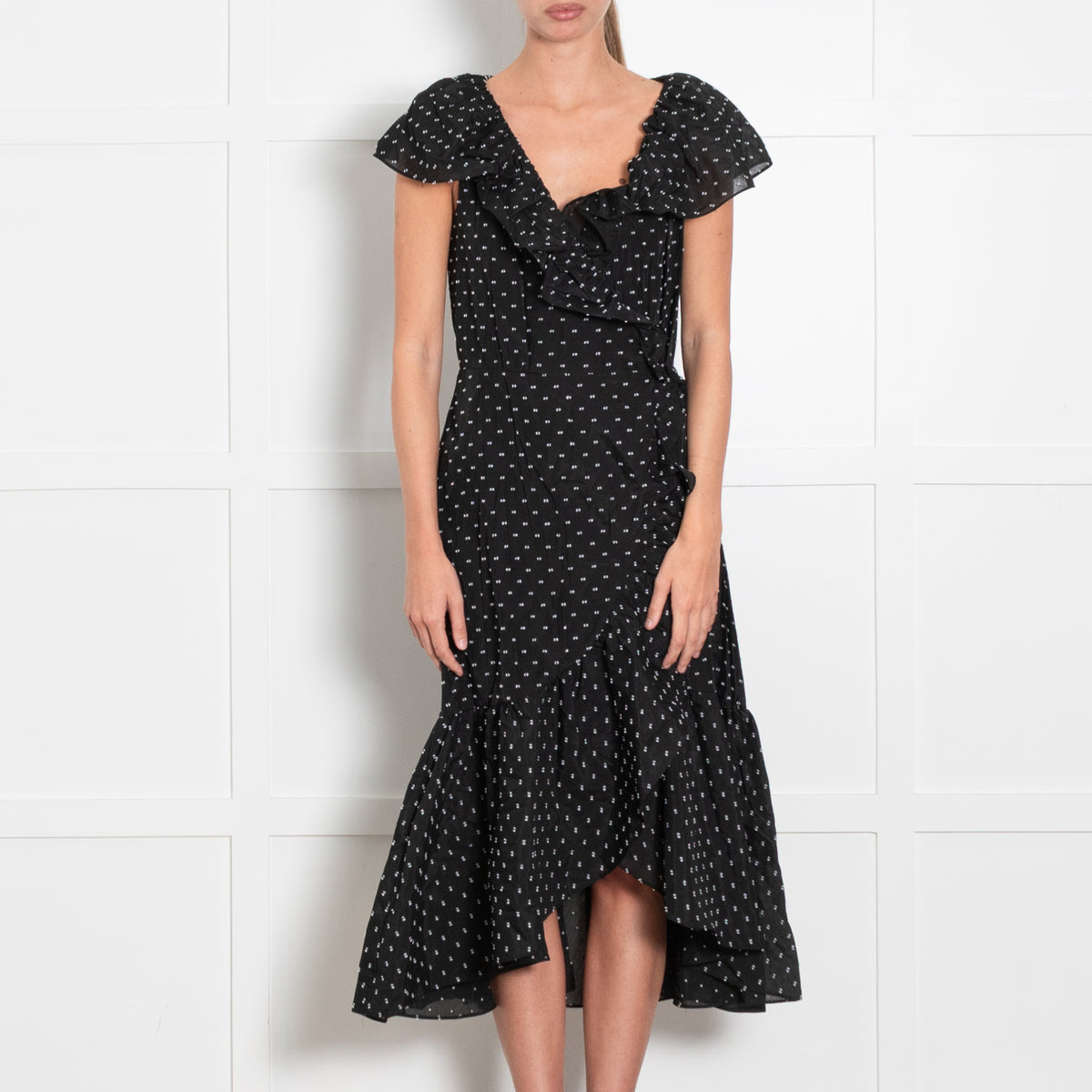 Rebecca Taylor Black Wrap Dress with Polka Dots