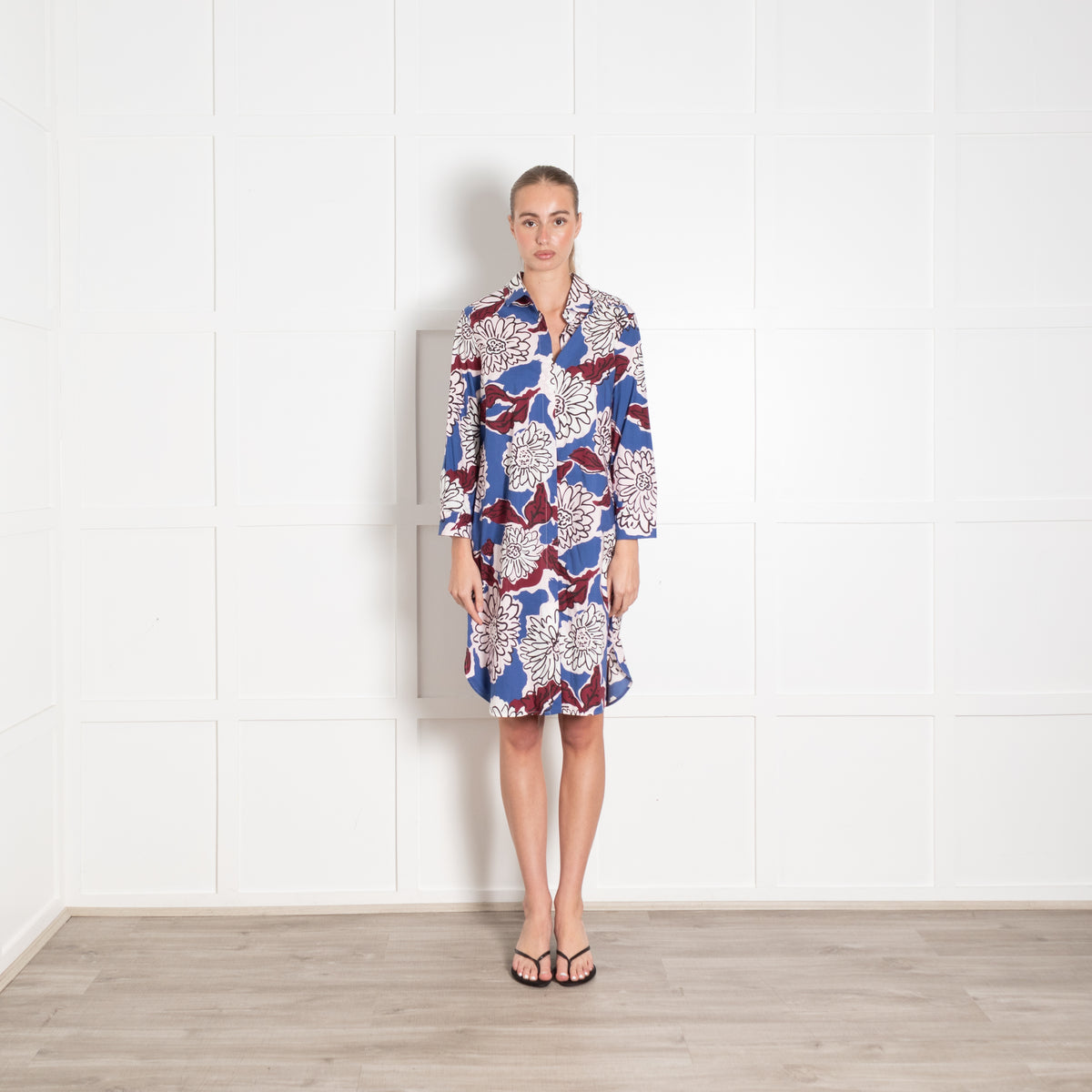 Weekend Max Mara Blue, Pink and Burgundy Floral Shirt Dress