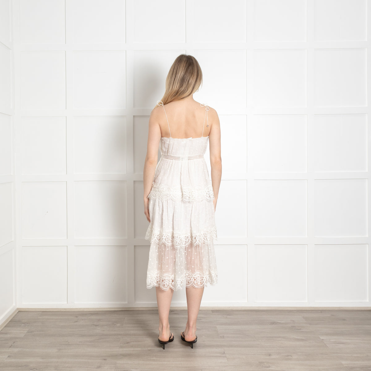 Zimmermann Cream Silk Polka Dot Frilled Halter Dress