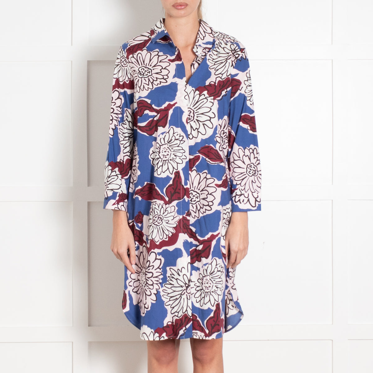 Weekend Max Mara Blue, Pink and Burgundy Floral Shirt Dress