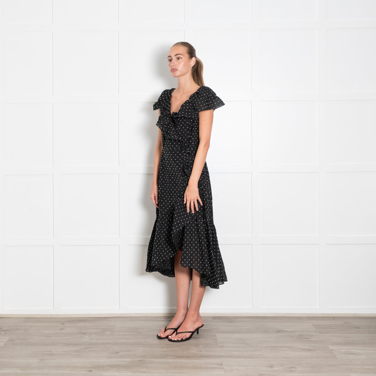 Rebecca Taylor Black Wrap Dress with Polka Dots
