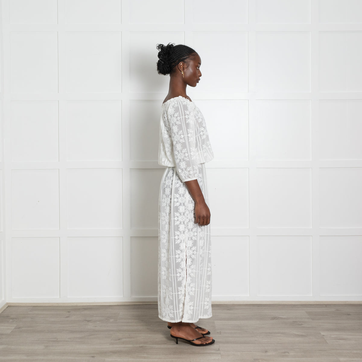Melissa Odabash White Chiffon Print Gypsy Neck Maxi Dress