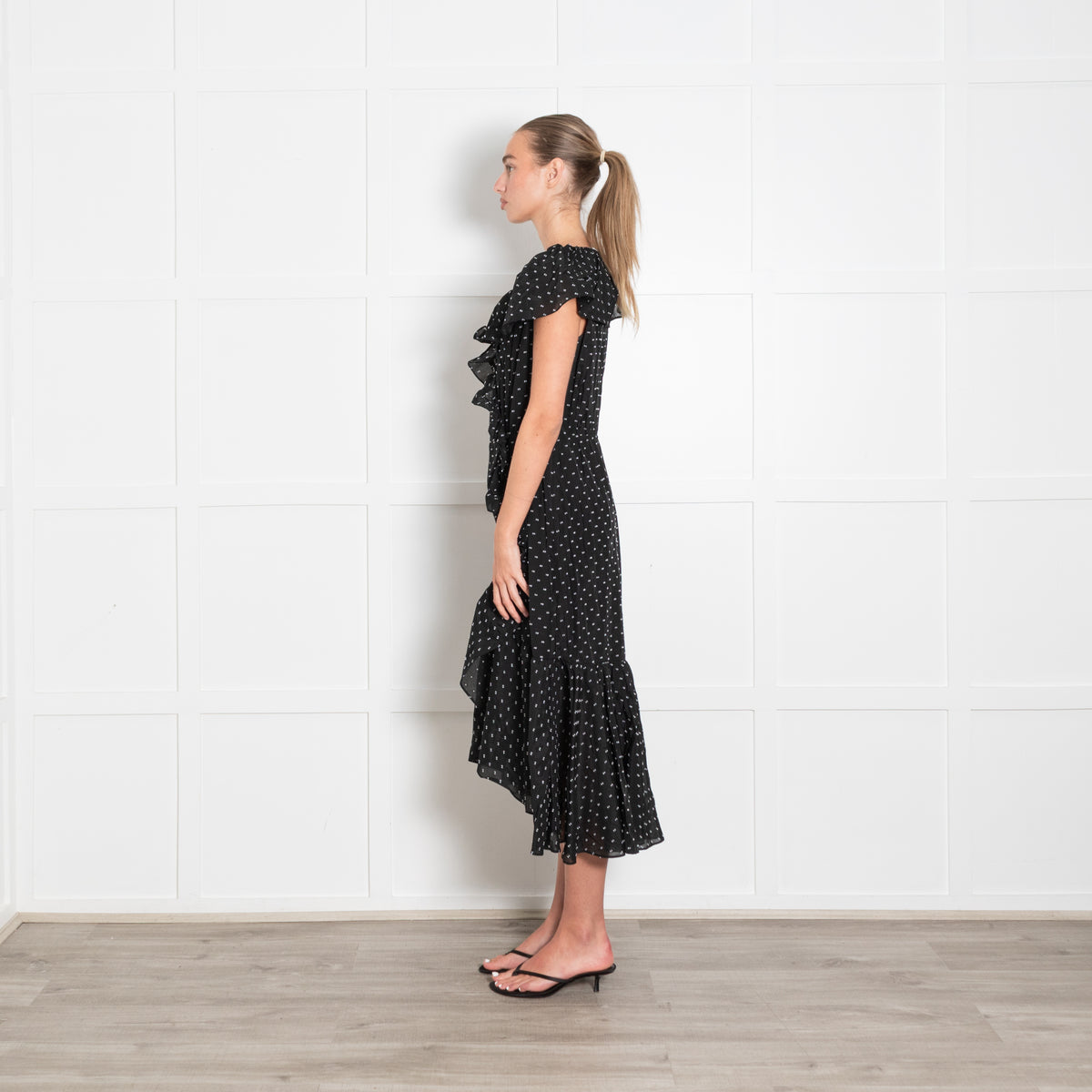 Rebecca Taylor Black Wrap Dress with Polka Dots