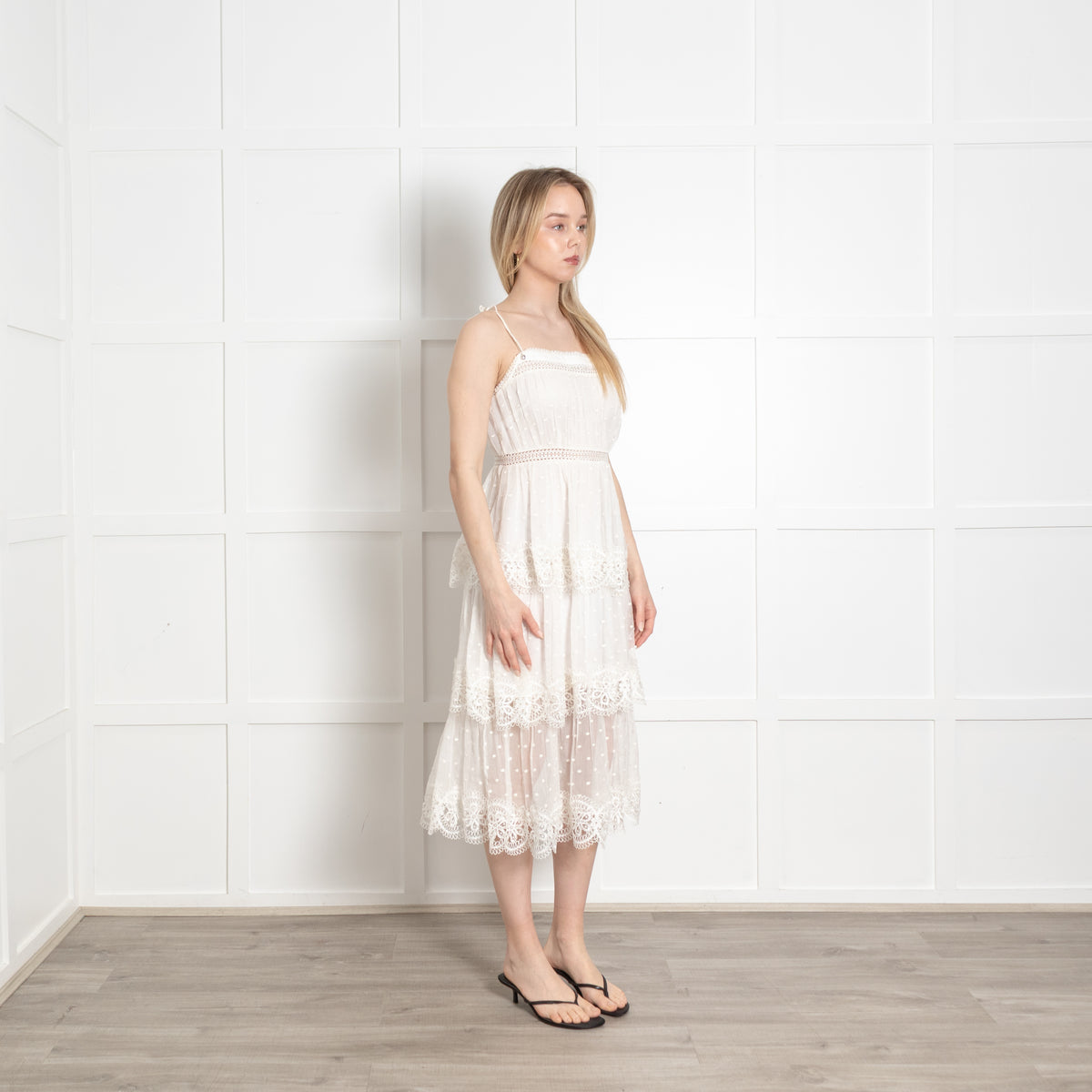 Zimmermann Cream Silk Polka Dot Frilled Halter Dress