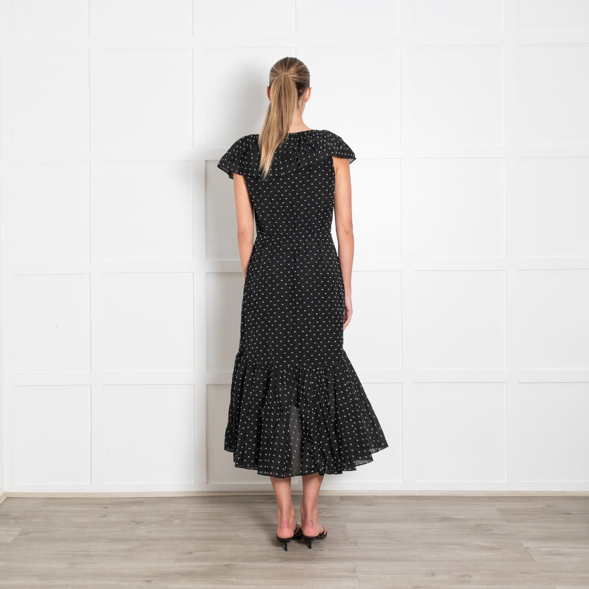 Rebecca Taylor Black Wrap Dress with Polka Dots