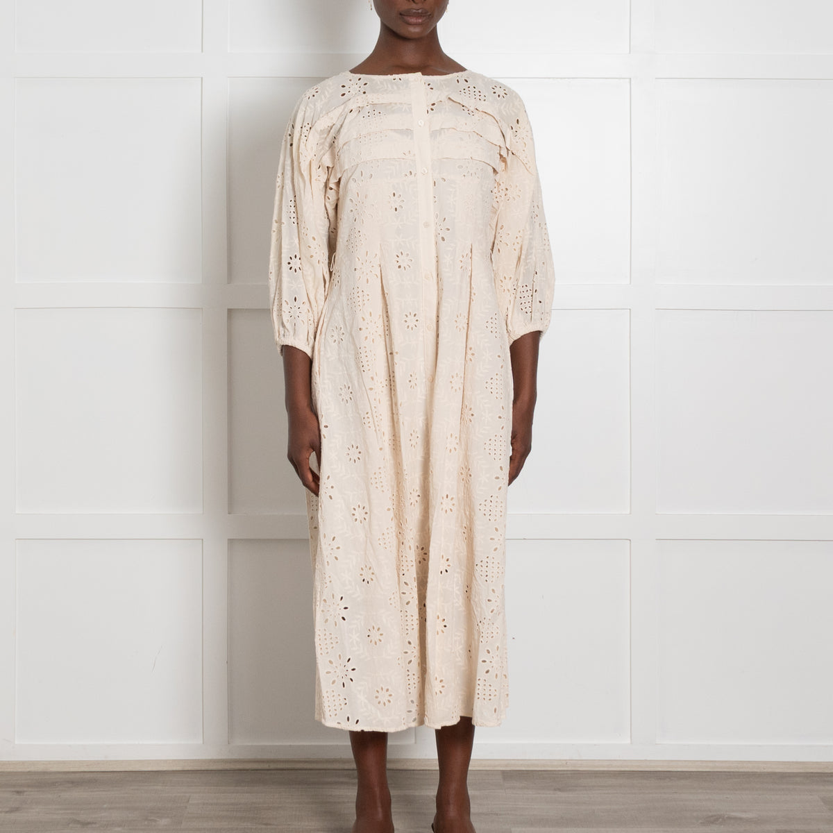Wyse Cream Broderie Anglaise Midi Dress
