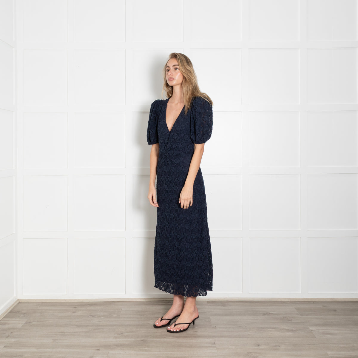 Rotate Navy Lacy V Neck Maxi Dress