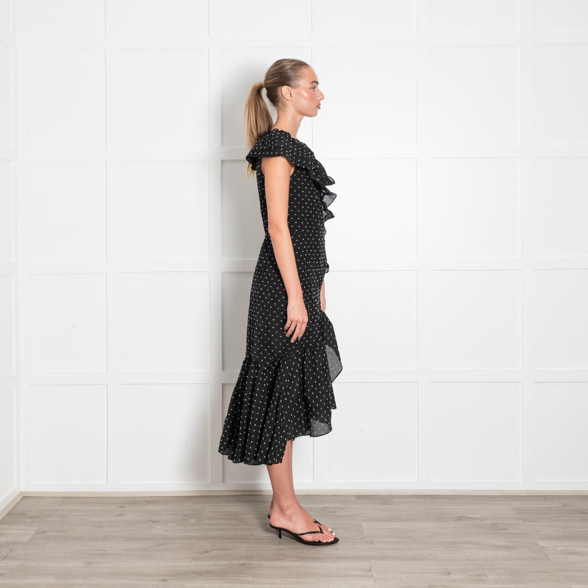 Rebecca Taylor Black Wrap Dress with Polka Dots