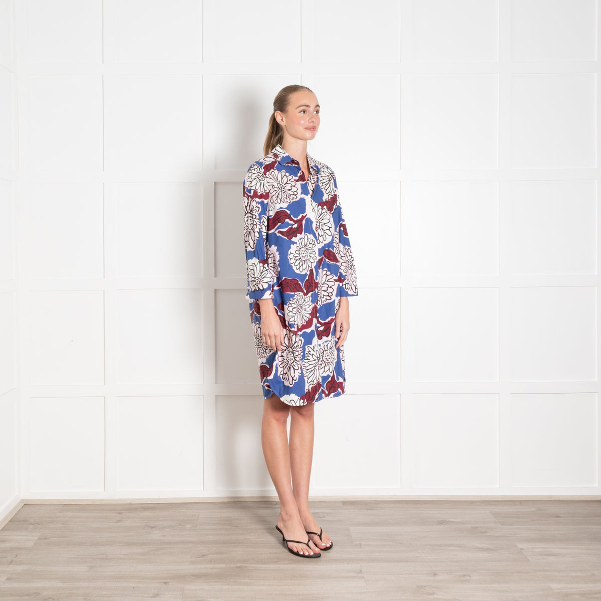 Weekend Max Mara Blue, Pink and Burgundy Floral Shirt Dress
