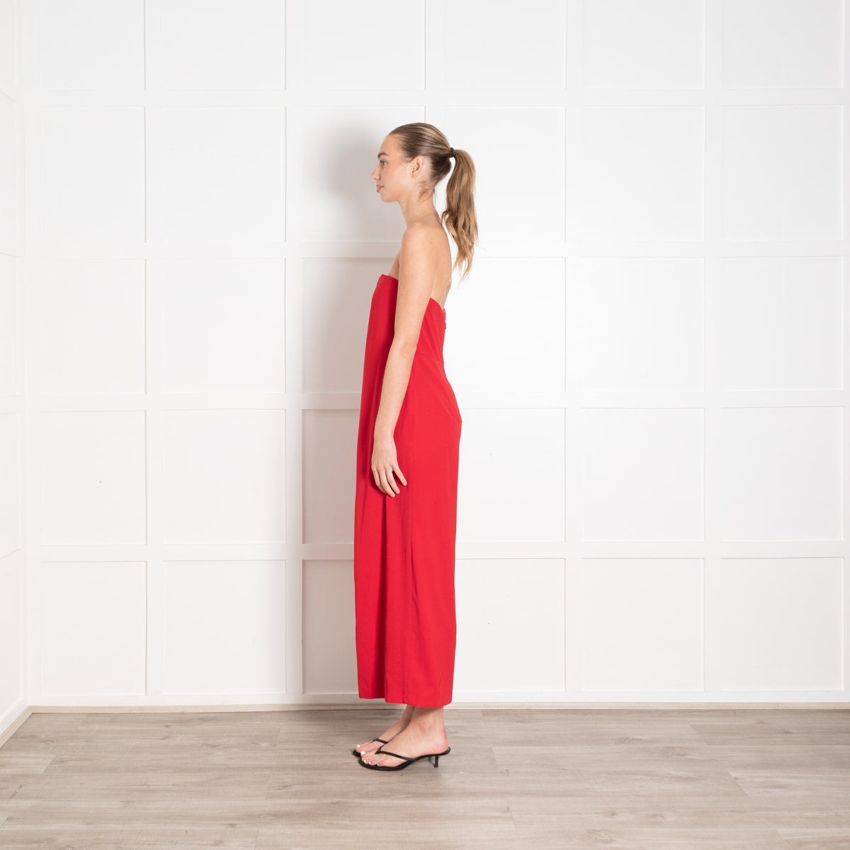 Tara Jarmon Red Draped Strapless Jumpsuit