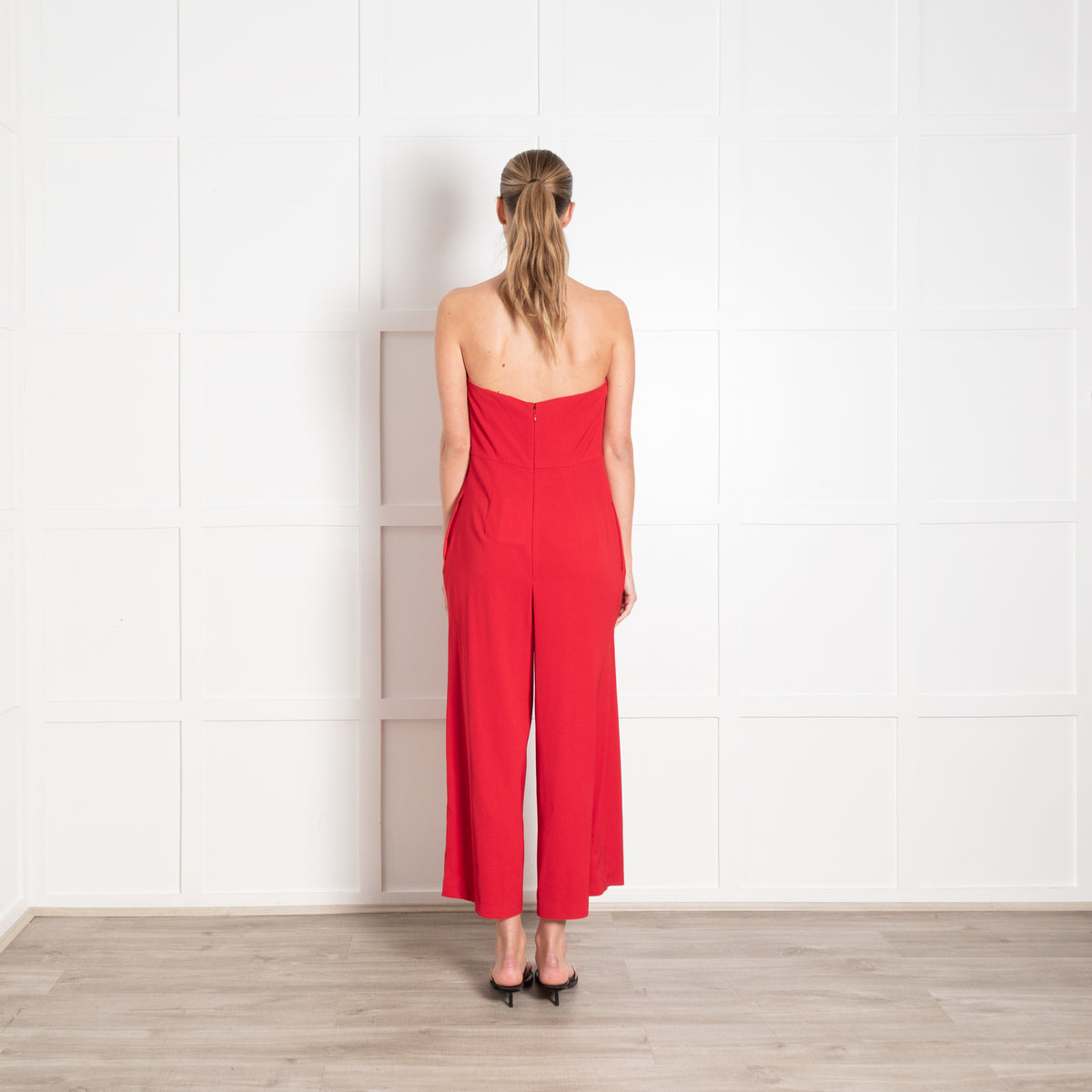 Tara Jarmon Red Draped Strapless Jumpsuit