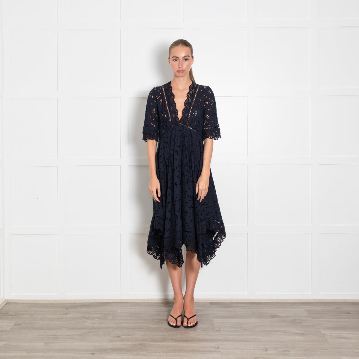 Zimmermann Navy Broderie Anglaise Puff Sleeve Dress