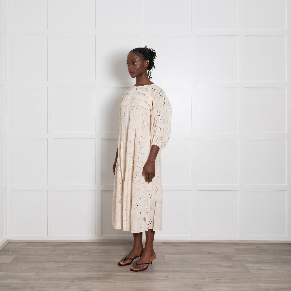 Wyse Cream Broderie Anglaise Midi Dress