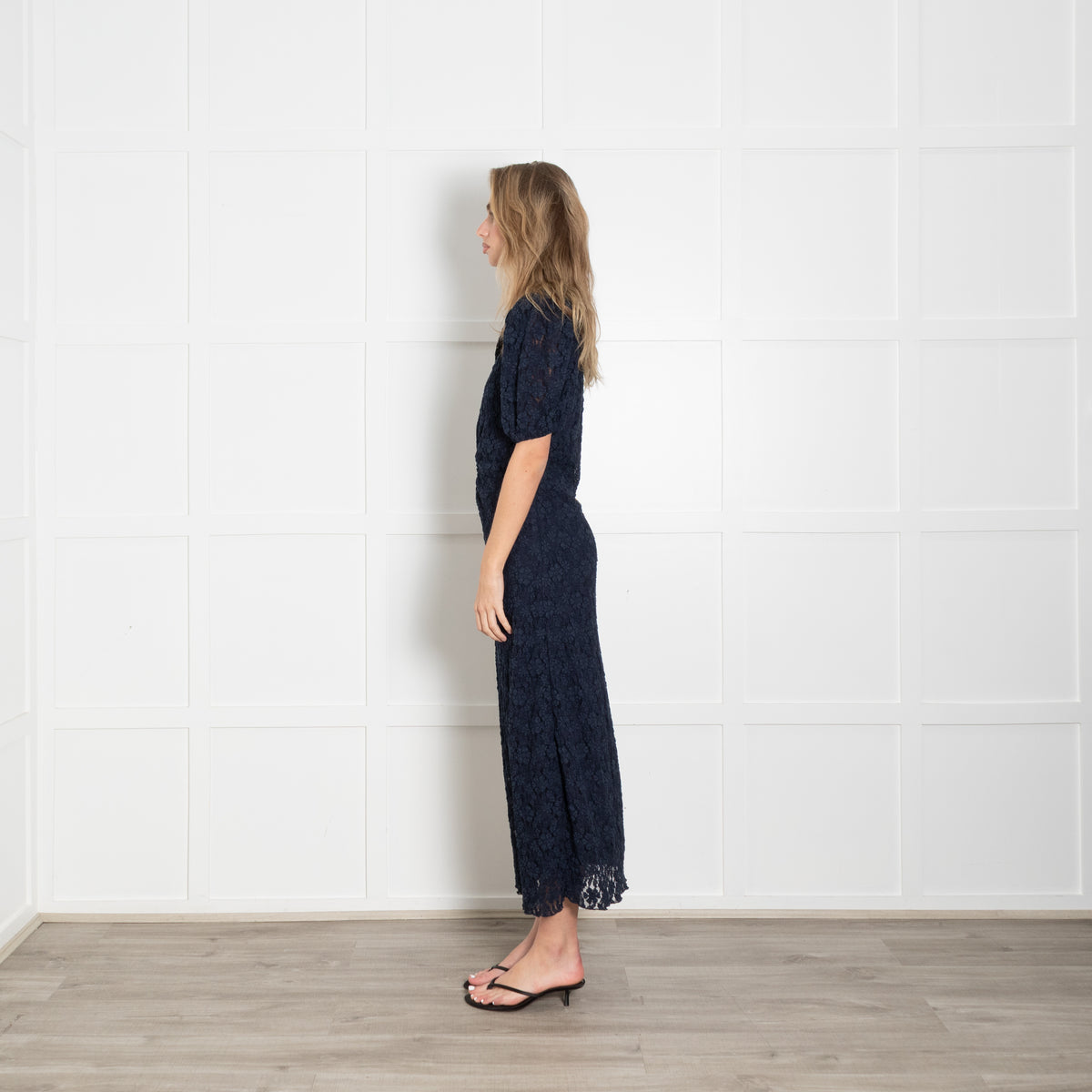 Rotate Navy Lacy V Neck Maxi Dress