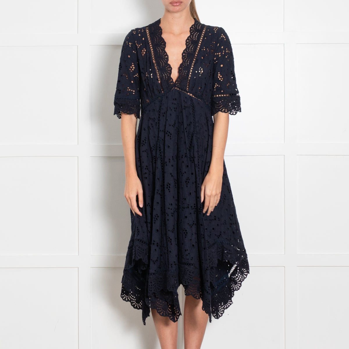 Zimmermann Navy Broderie Anglaise Puff Sleeve Dress