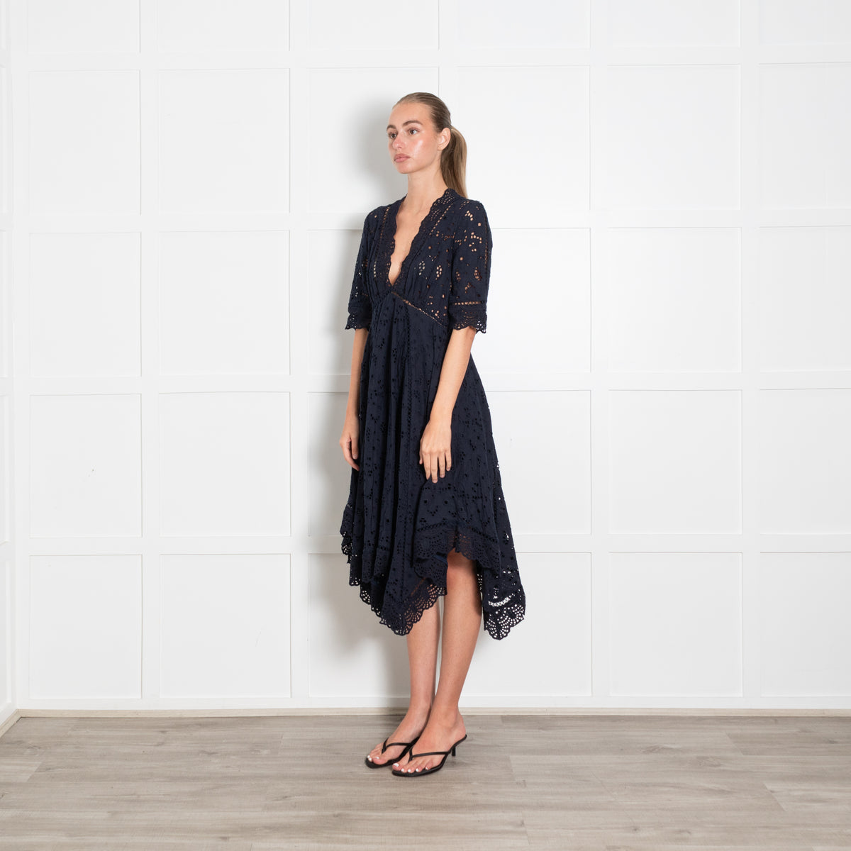 Zimmermann Navy Broderie Anglaise Puff Sleeve Dress