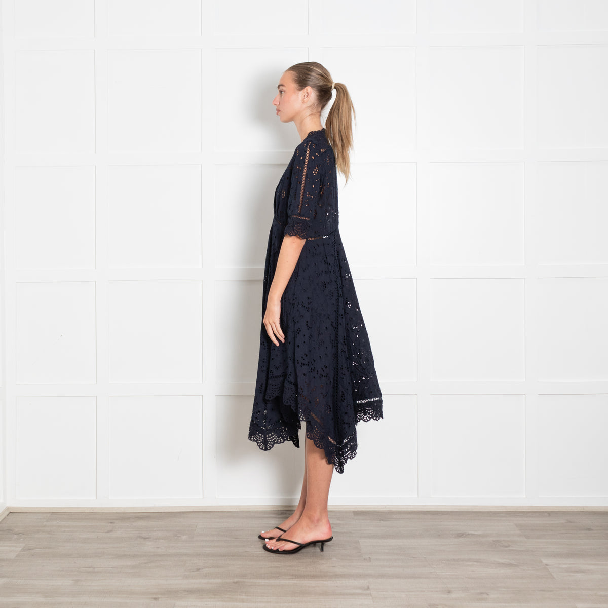 Zimmermann Navy Broderie Anglaise Puff Sleeve Dress