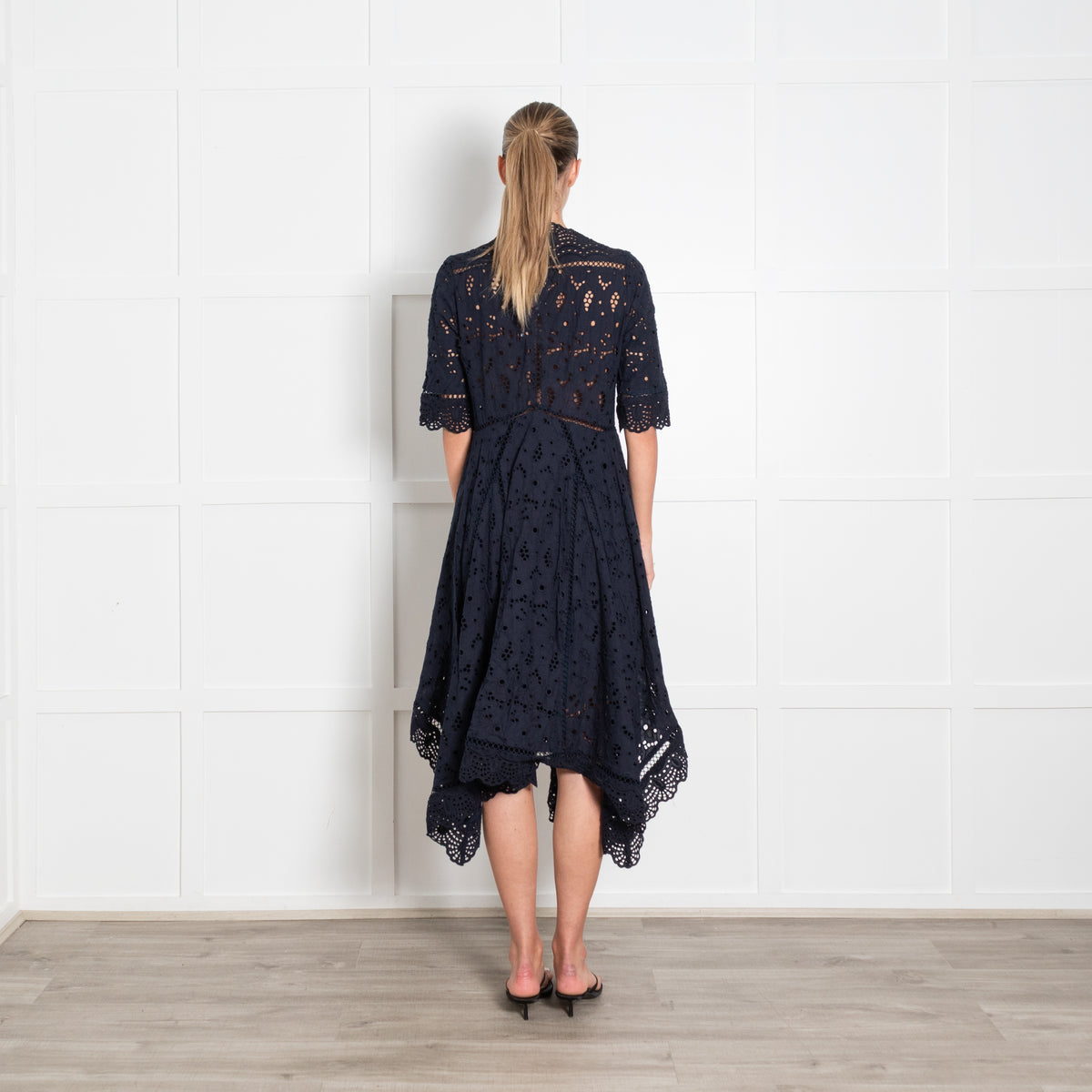 Zimmermann Navy Broderie Anglaise Puff Sleeve Dress