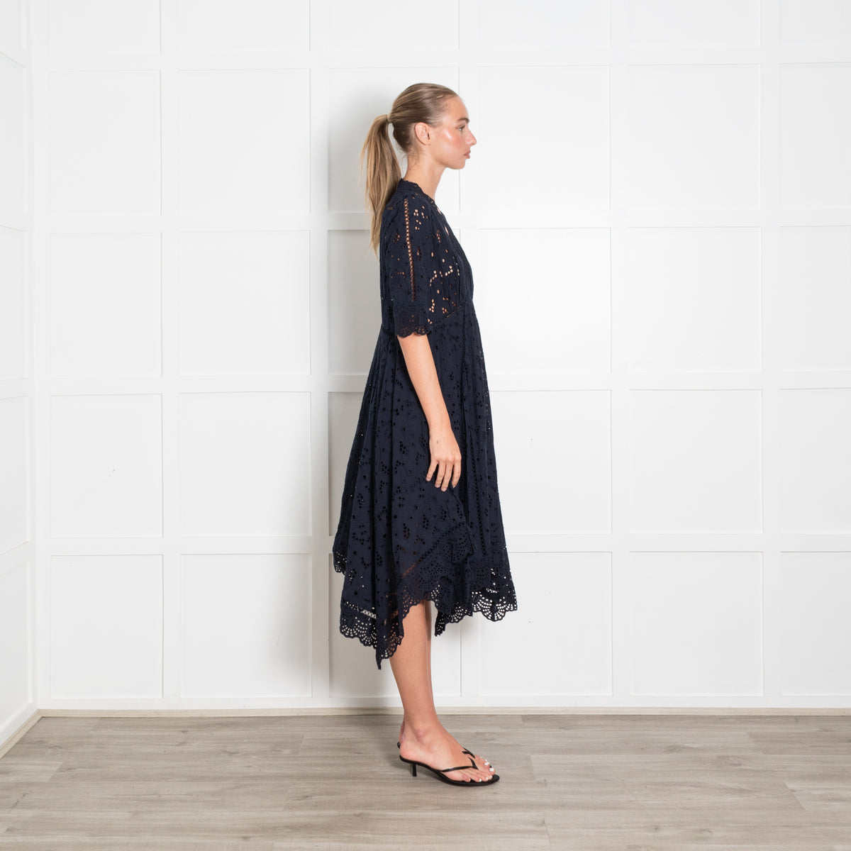 Zimmermann Navy Broderie Anglaise Puff Sleeve Dress