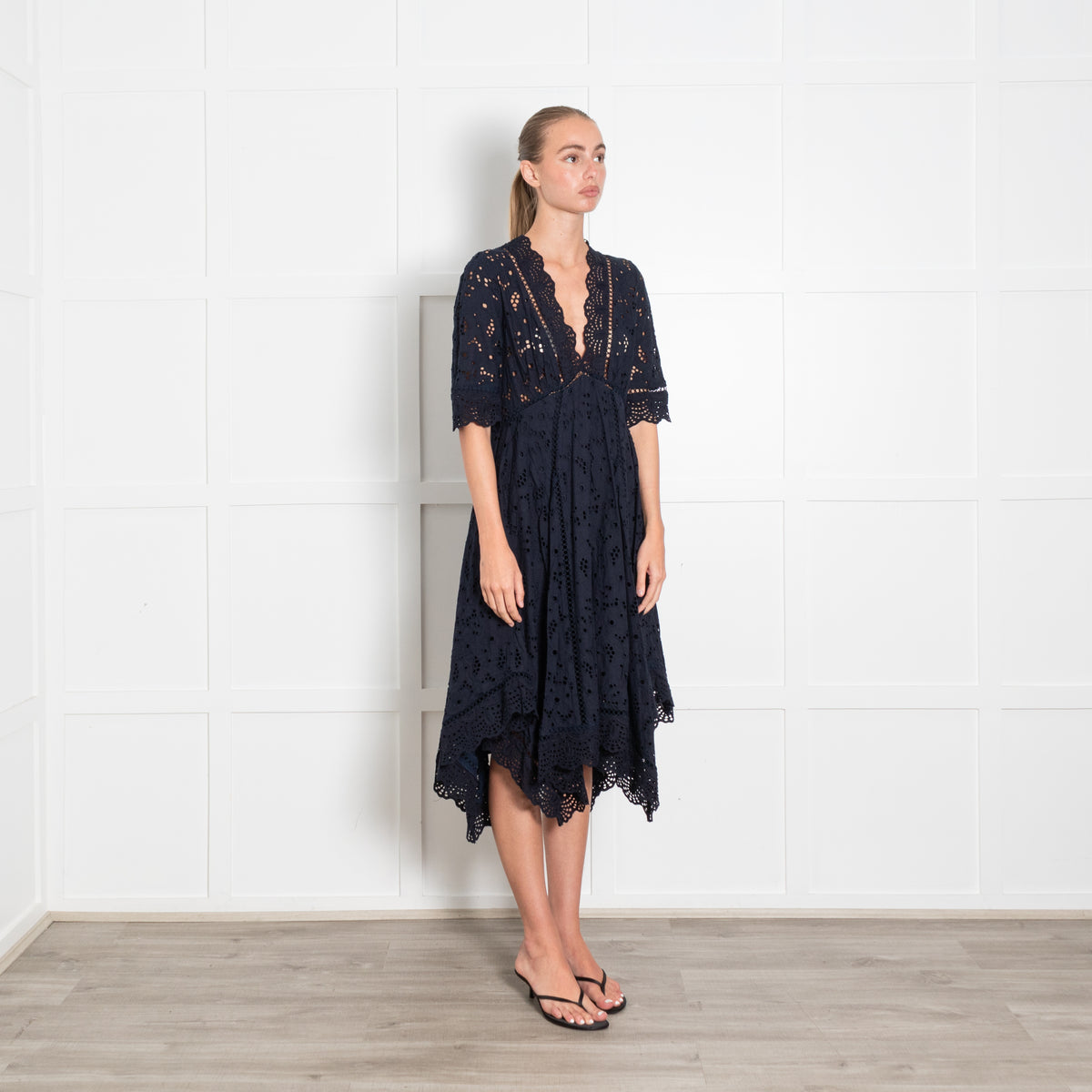 Zimmermann Navy Broderie Anglaise Puff Sleeve Dress