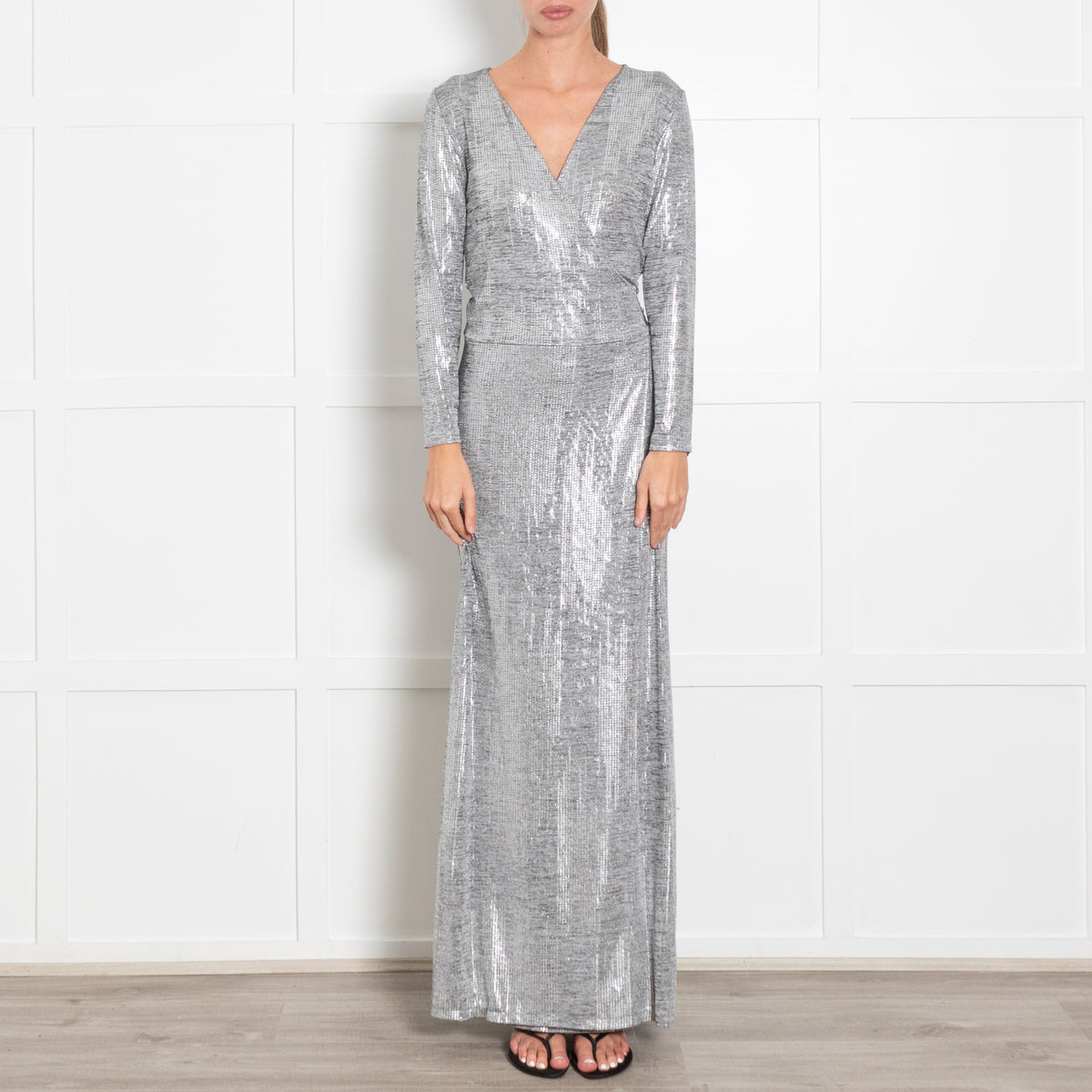 Melissa Odabash Silver Wrap Long Sleeve Maxi