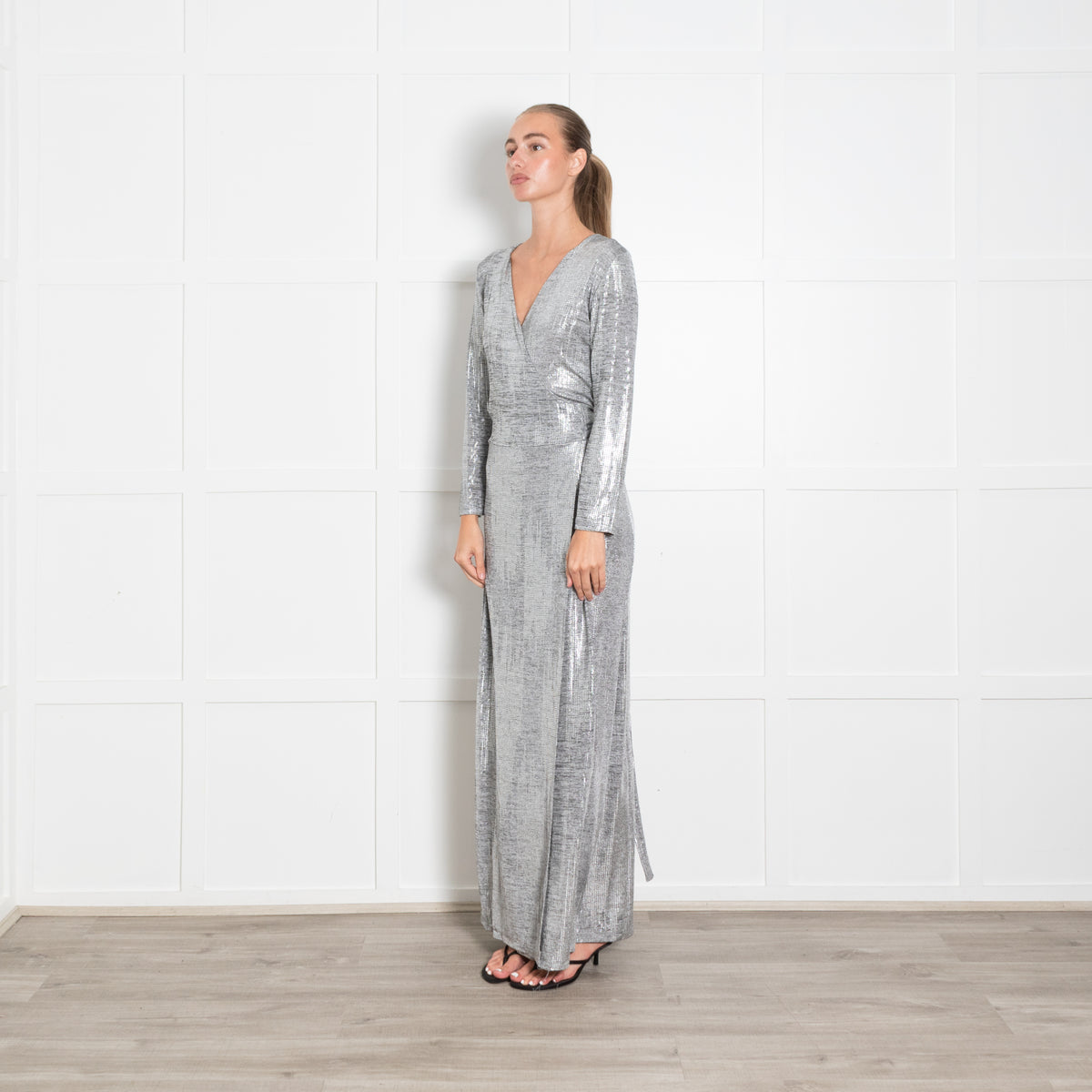 Melissa Odabash Silver Wrap Long Sleeve Maxi