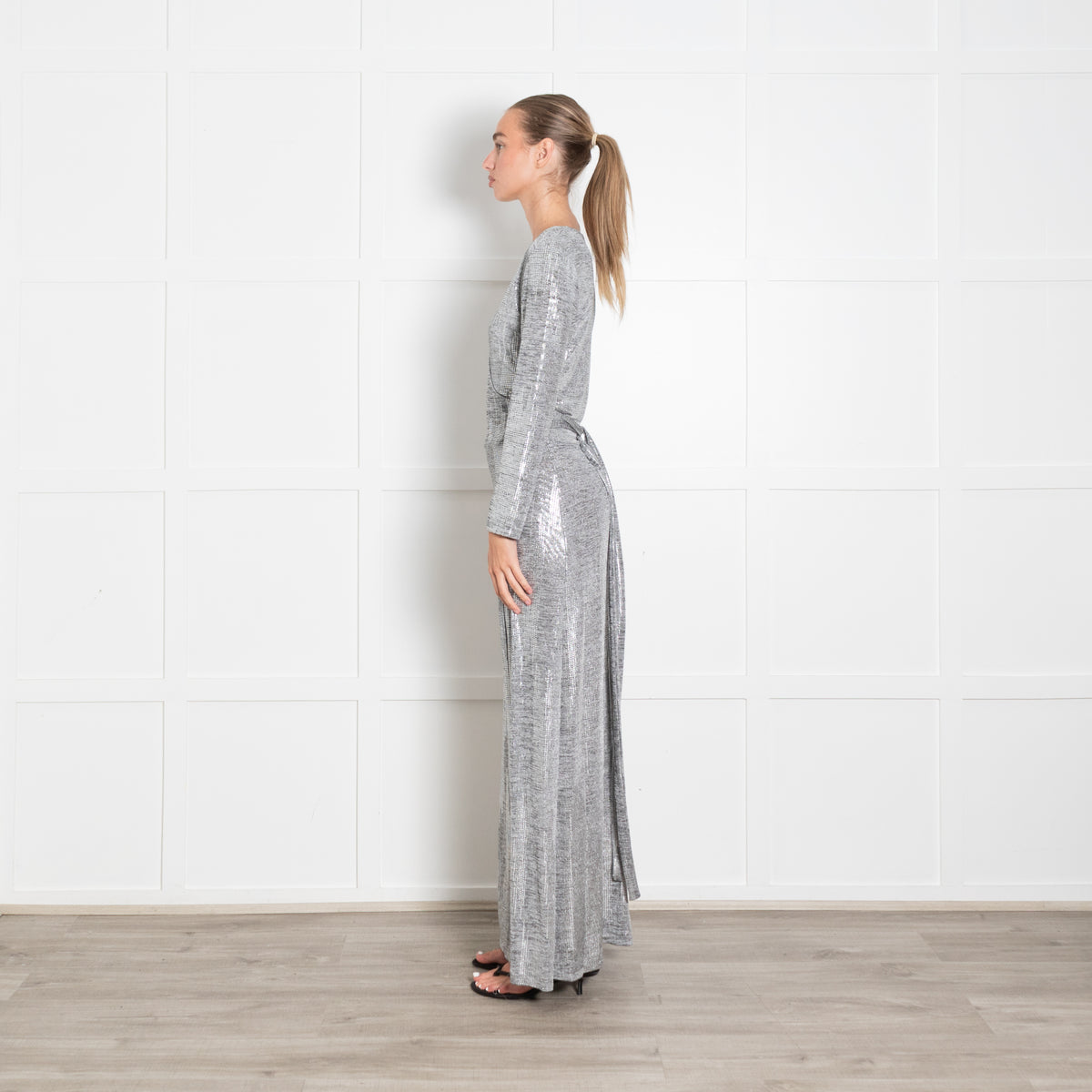 Melissa Odabash Silver Wrap Long Sleeve Maxi