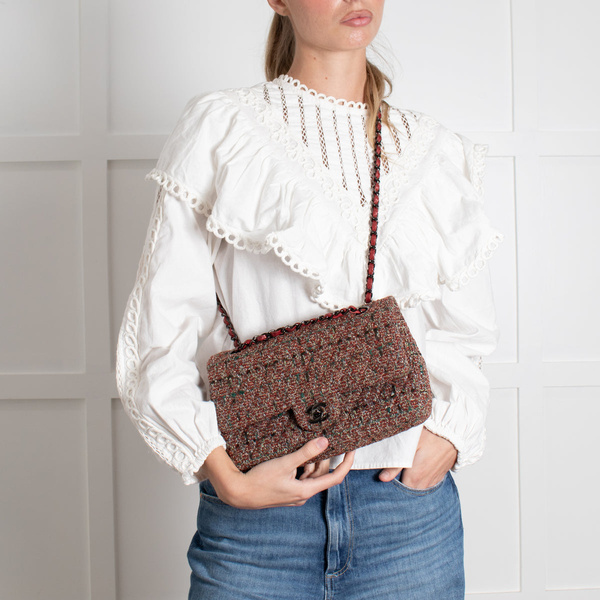 Chanel Red Tweed Medium Double Flap Bag