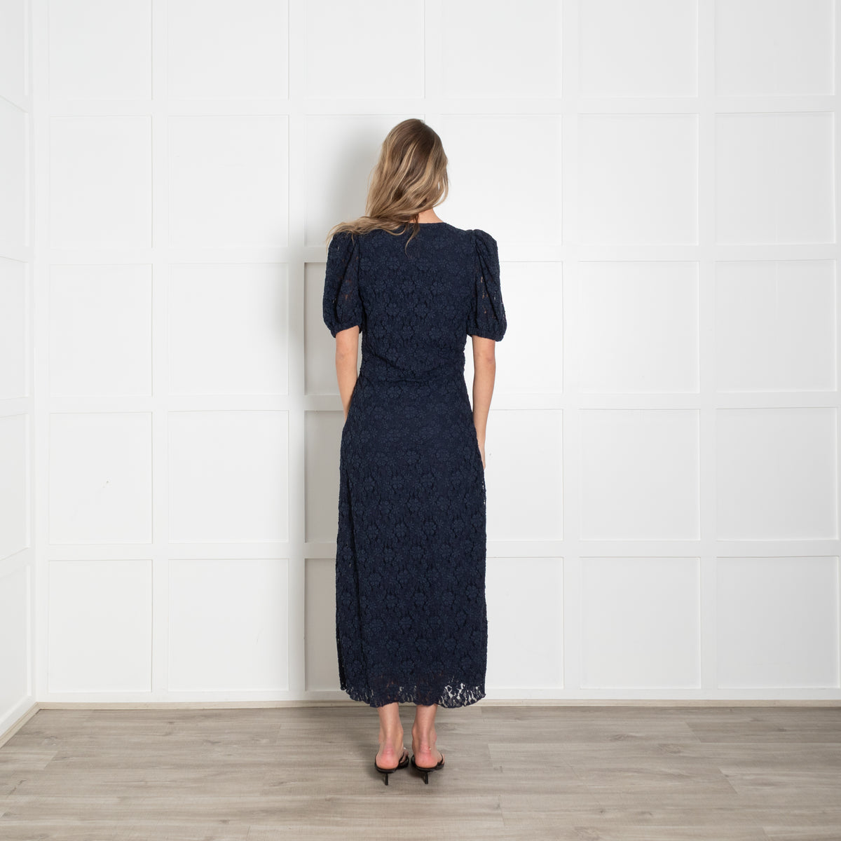 Rotate Navy Lacy V Neck Maxi Dress
