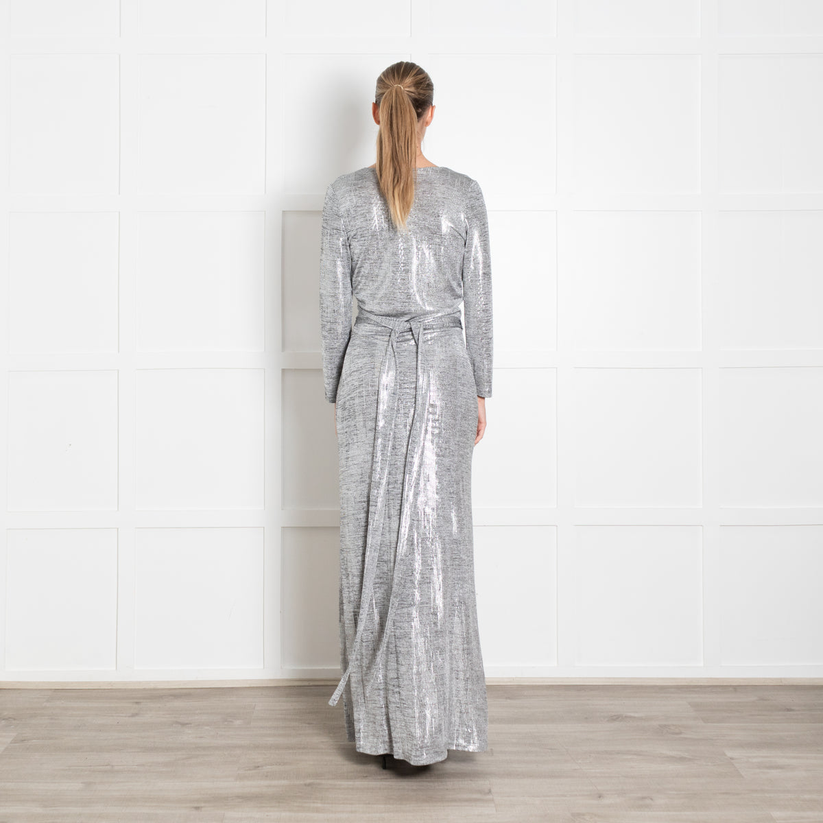 Melissa Odabash Silver Wrap Long Sleeve Maxi
