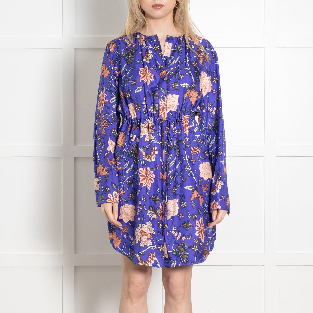 Diane Von Furstenberg Purple Peach Floral Silk Long Sleeve Dress