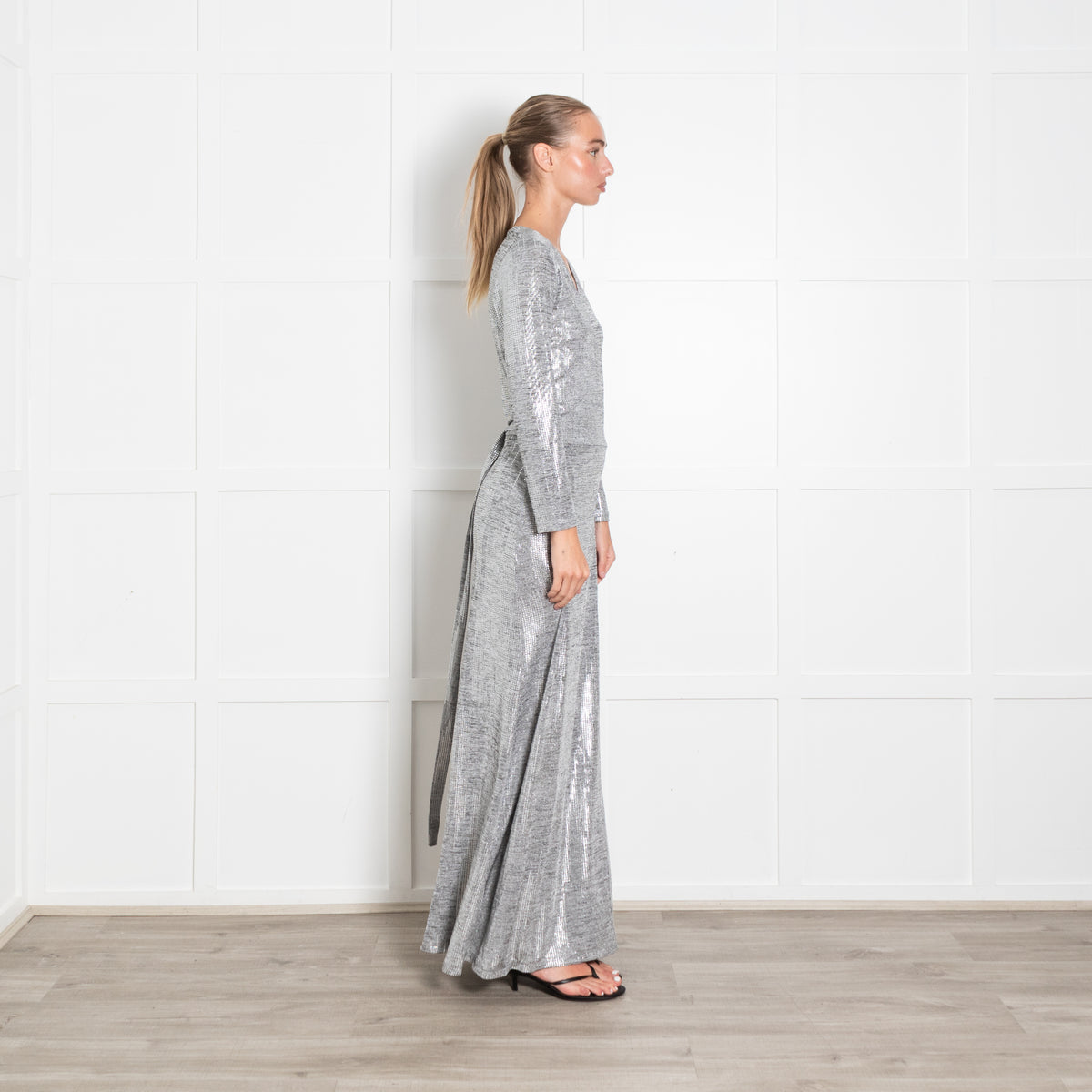 Melissa Odabash Silver Wrap Long Sleeve Maxi