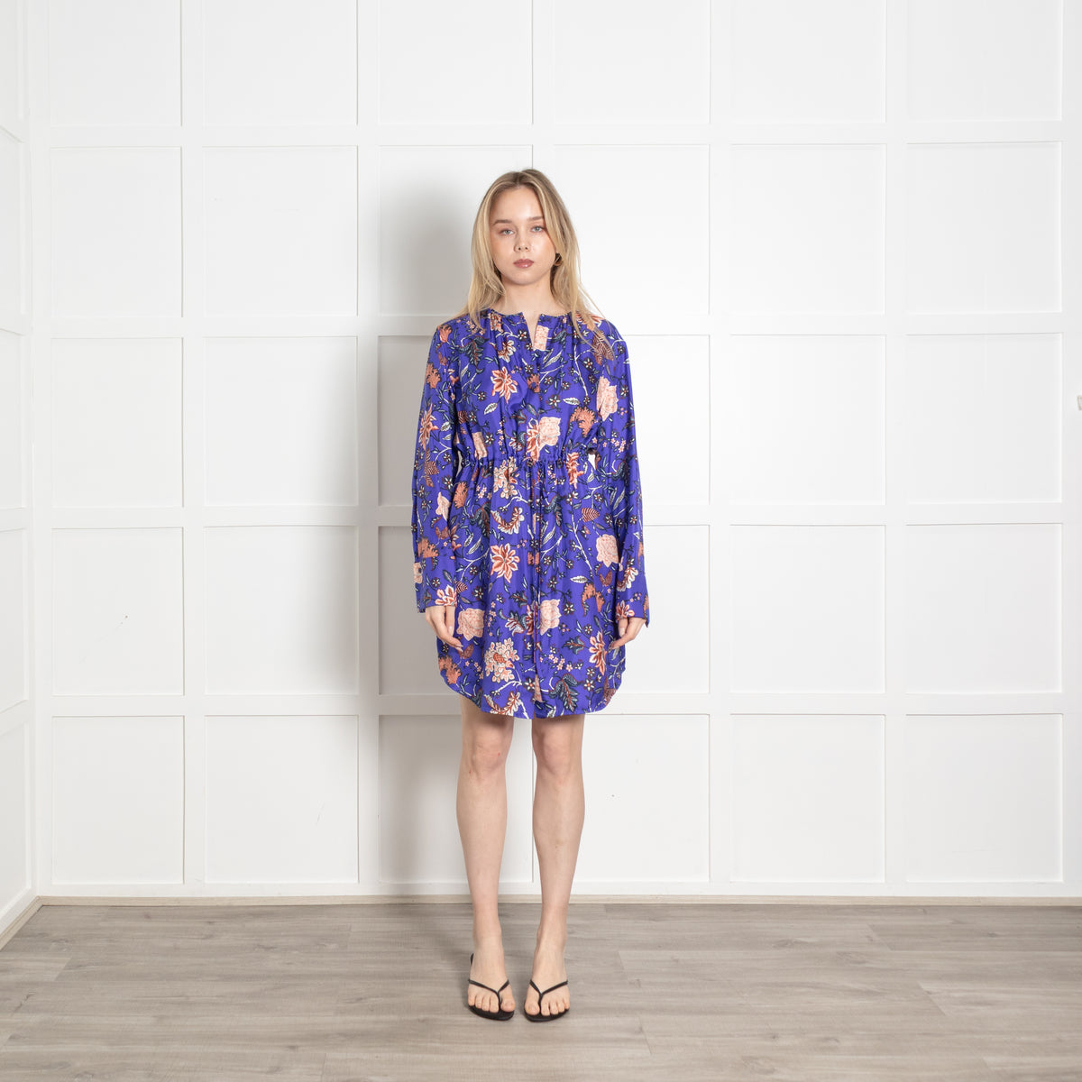 Diane Von Furstenberg Purple Peach Floral Silk Long Sleeve Dress