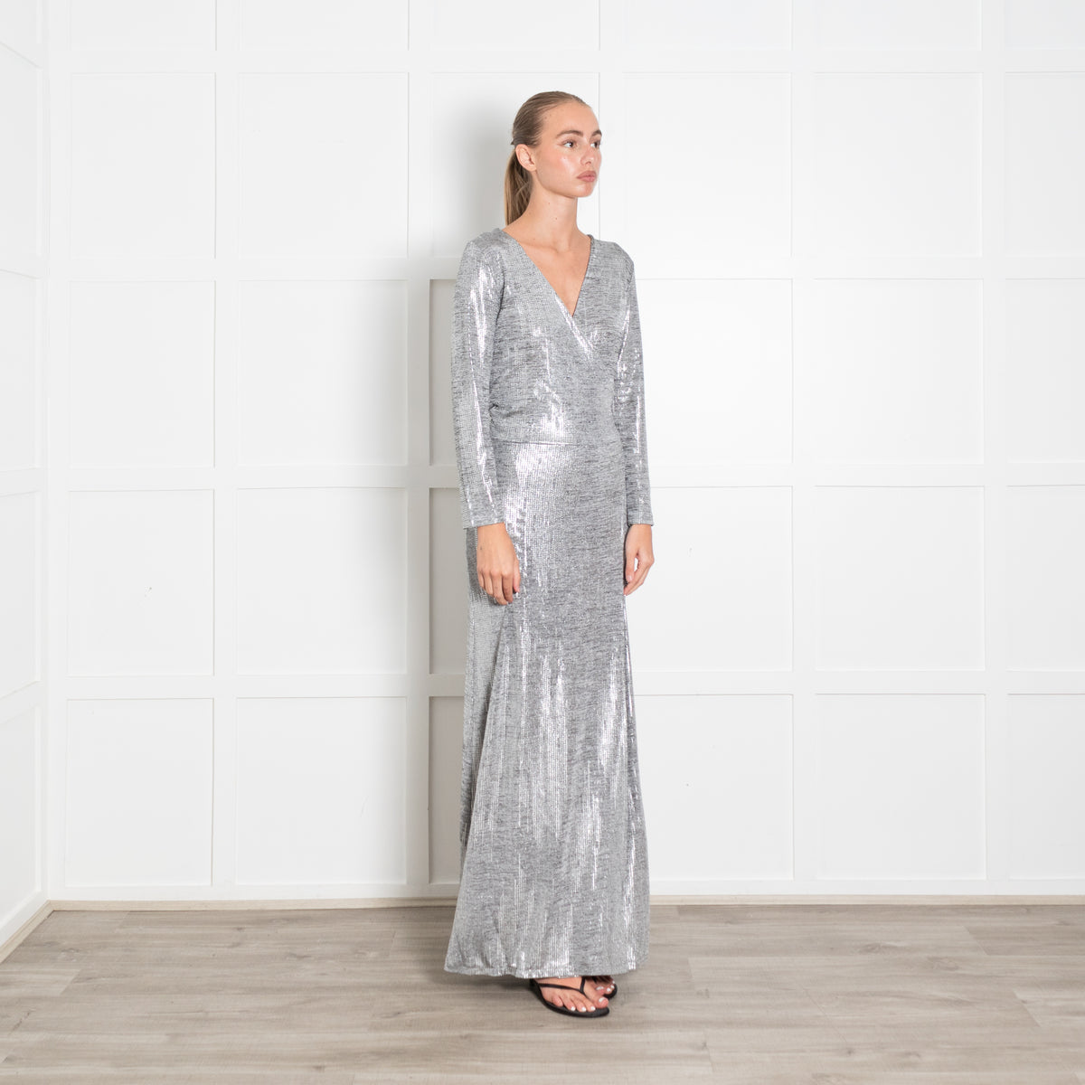 Melissa Odabash Silver Wrap Long Sleeve Maxi