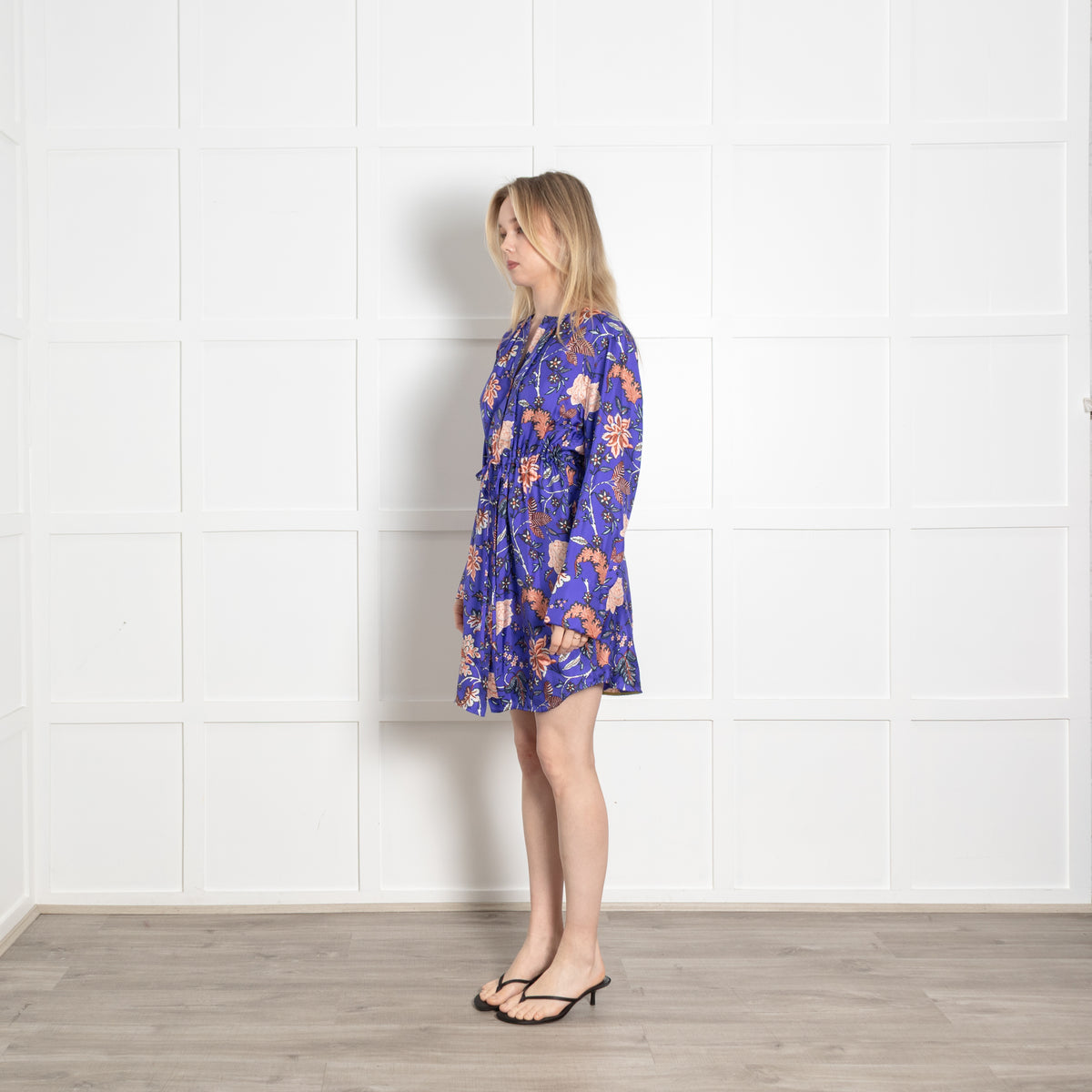 Diane Von Furstenberg Purple Peach Floral Silk Long Sleeve Dress
