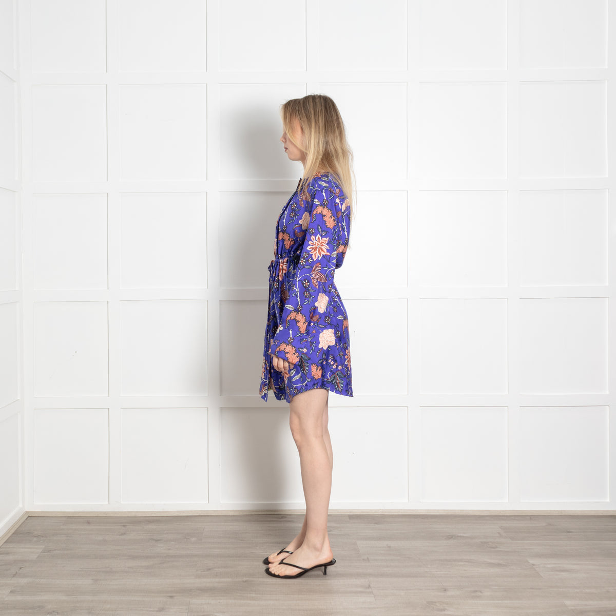 Diane Von Furstenberg Purple Peach Floral Silk Long Sleeve Dress
