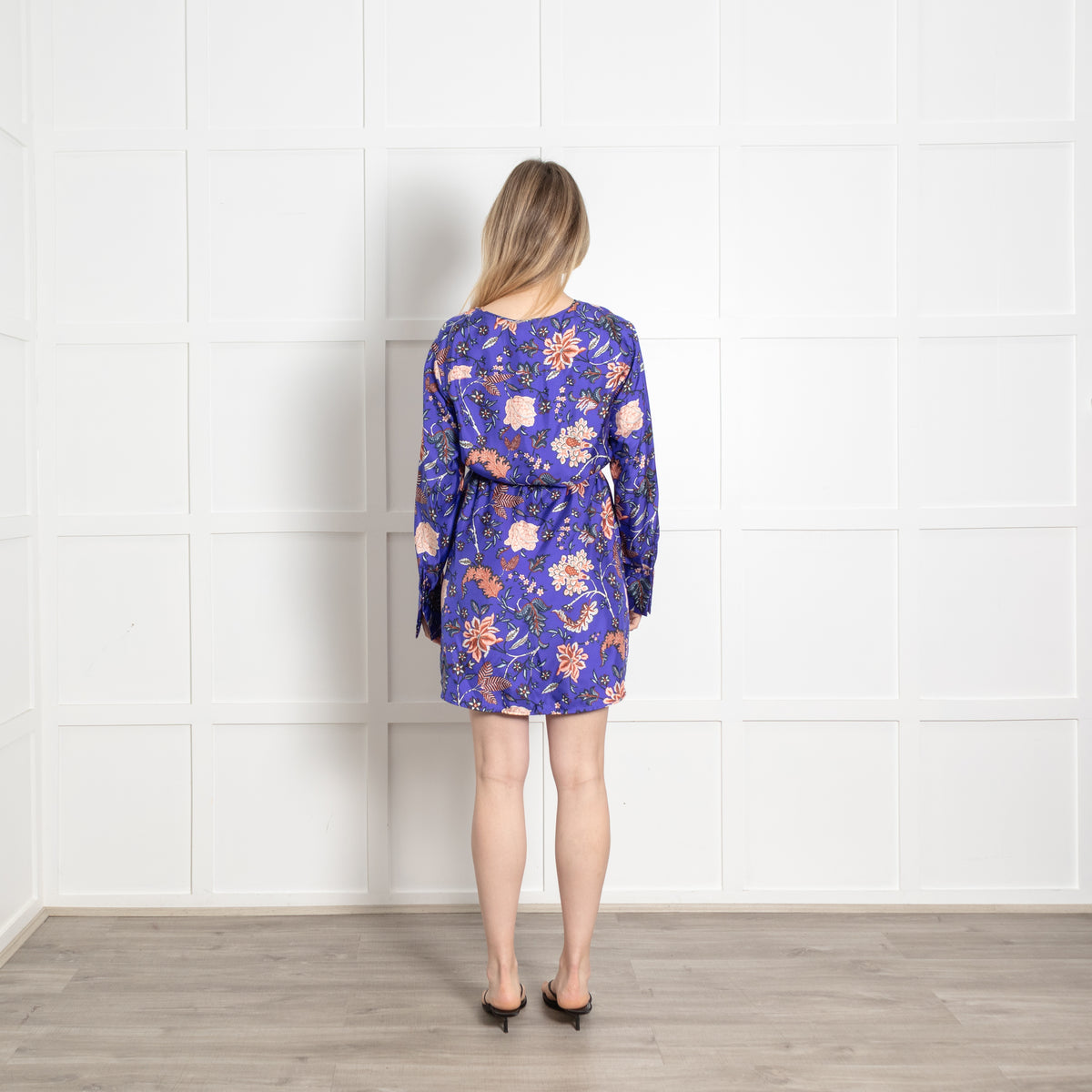 Diane Von Furstenberg Purple Peach Floral Silk Long Sleeve Dress