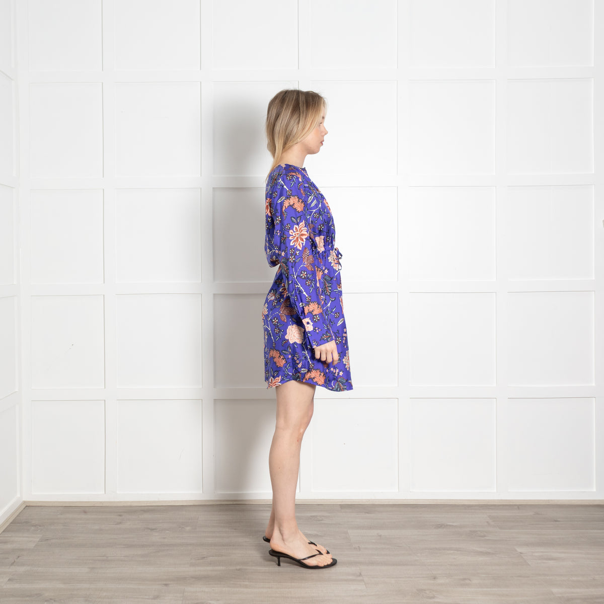 Diane Von Furstenberg Purple Peach Floral Silk Long Sleeve Dress