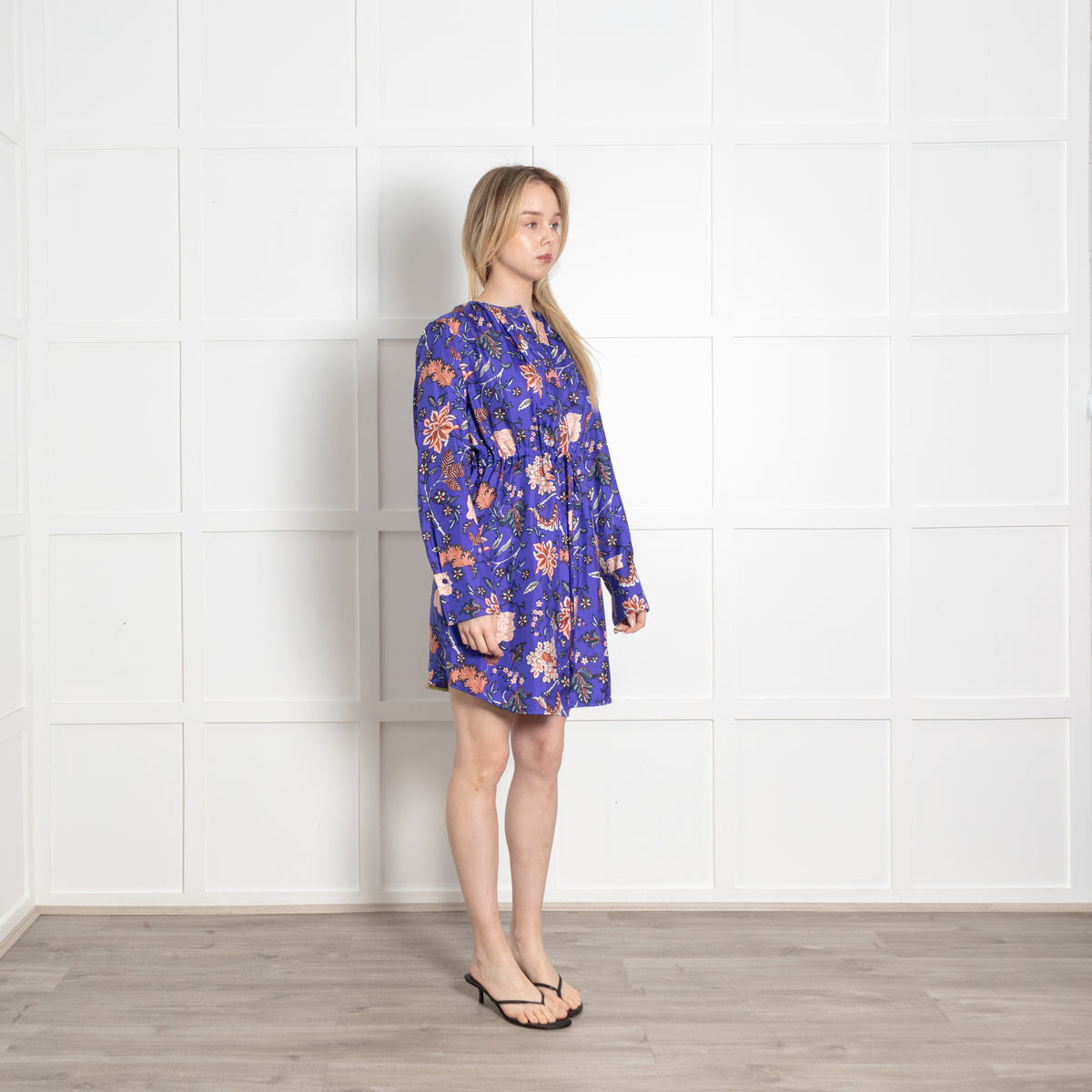Diane Von Furstenberg Purple Peach Floral Silk Long Sleeve Dress