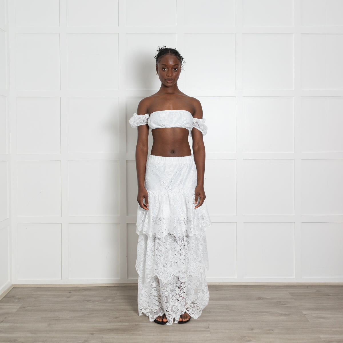 Bohemian Bond White Lace Tiered Maxi Skirt Plus Top