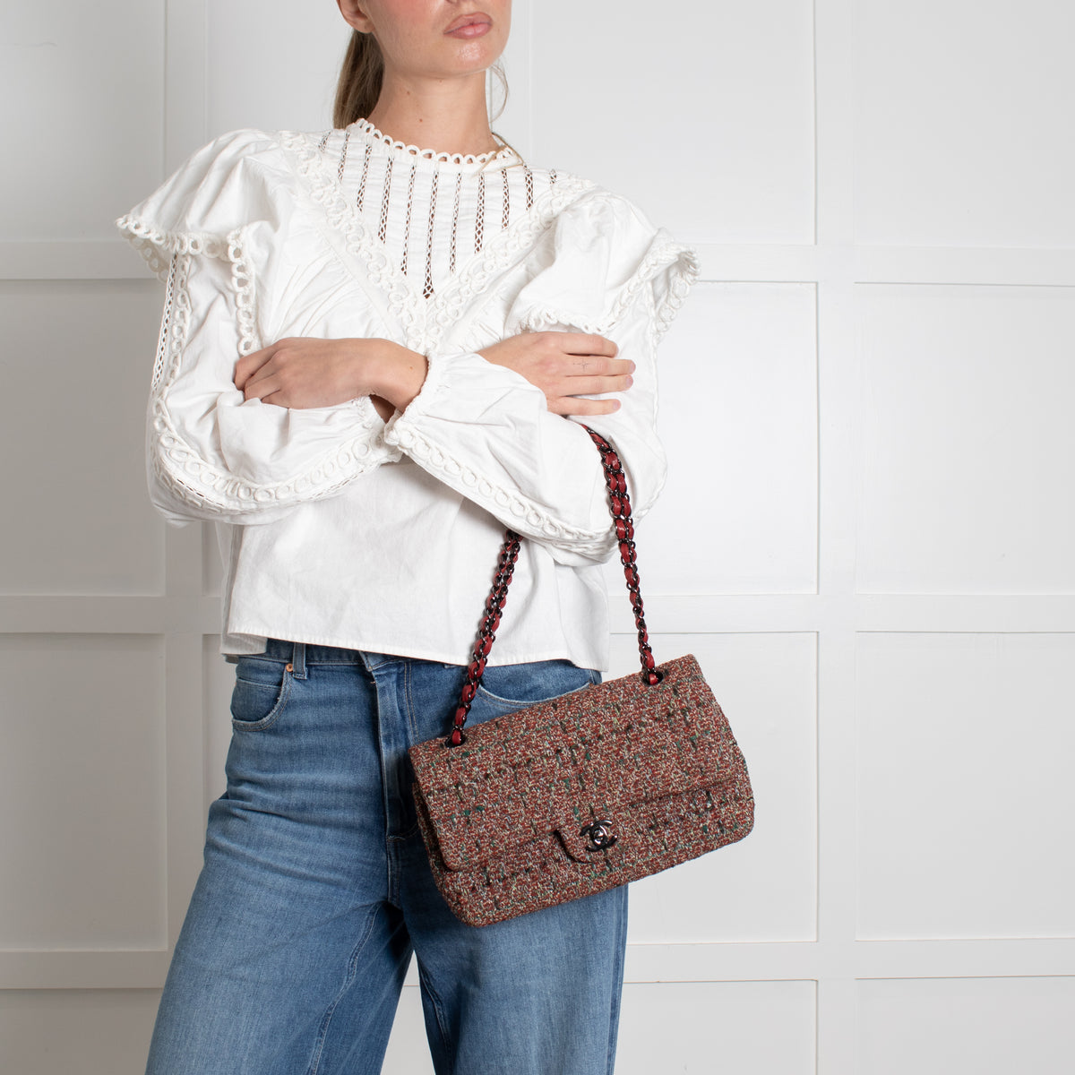 Chanel Red Tweed Medium Double Flap Bag