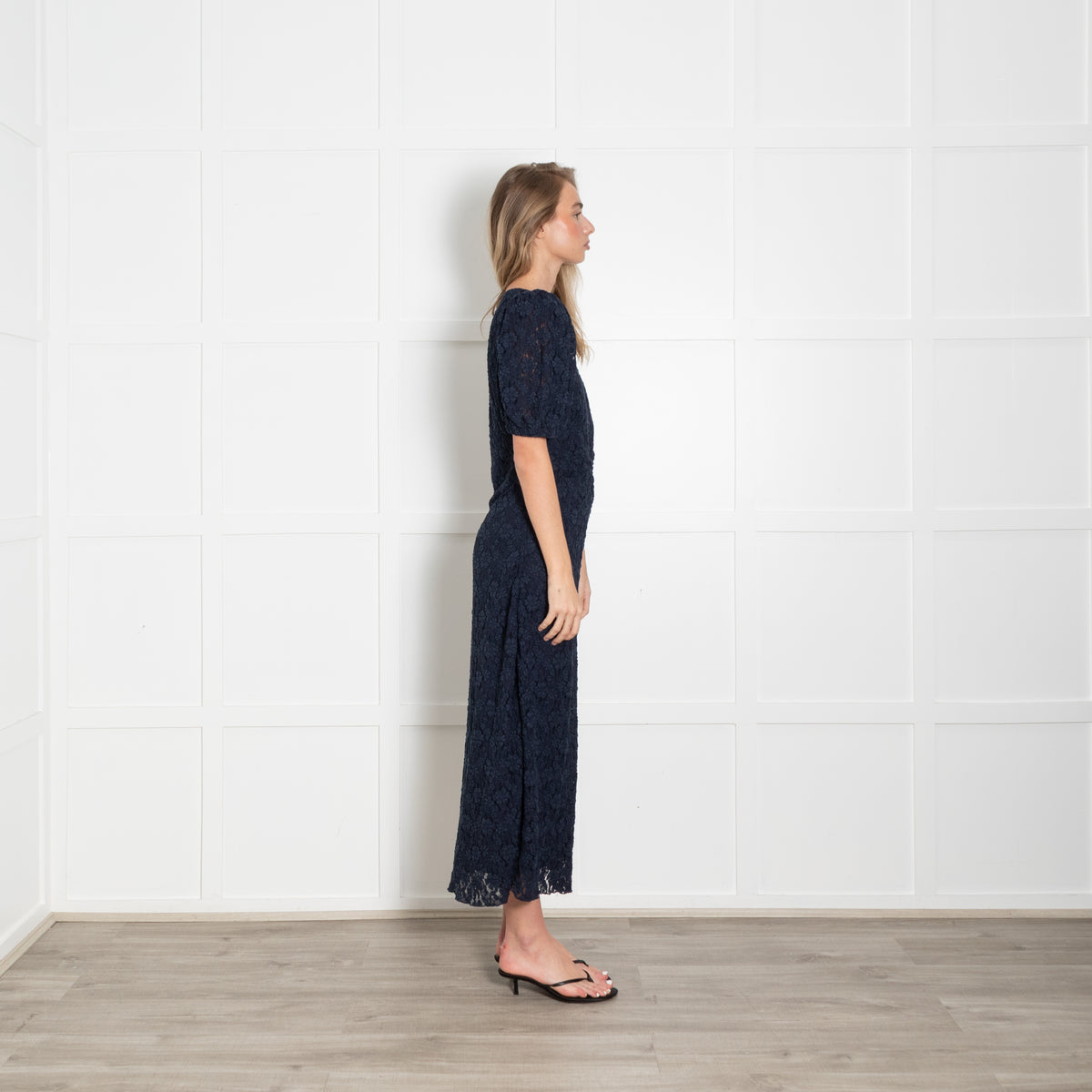 Rotate Navy Lacy V Neck Maxi Dress