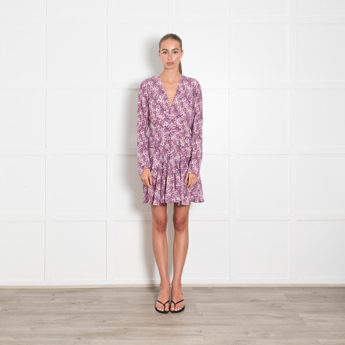Isabel Marant Pink and Purple Feather Graphic Mini Dress