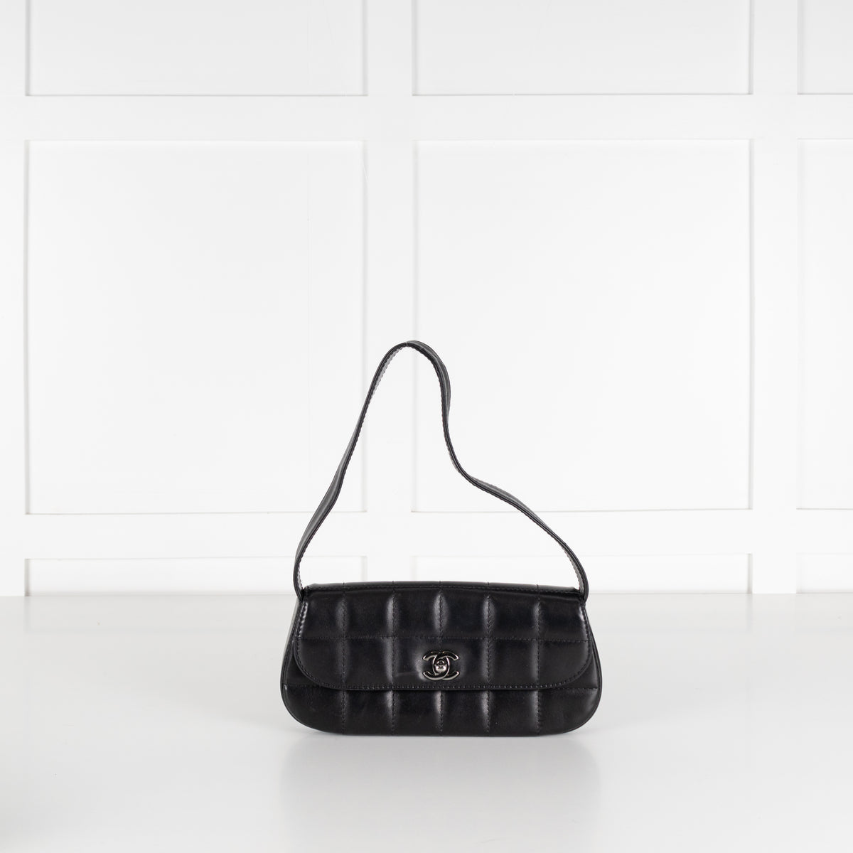 Chanel Black Leather Chocolate Bar Flap Shoulder Bag