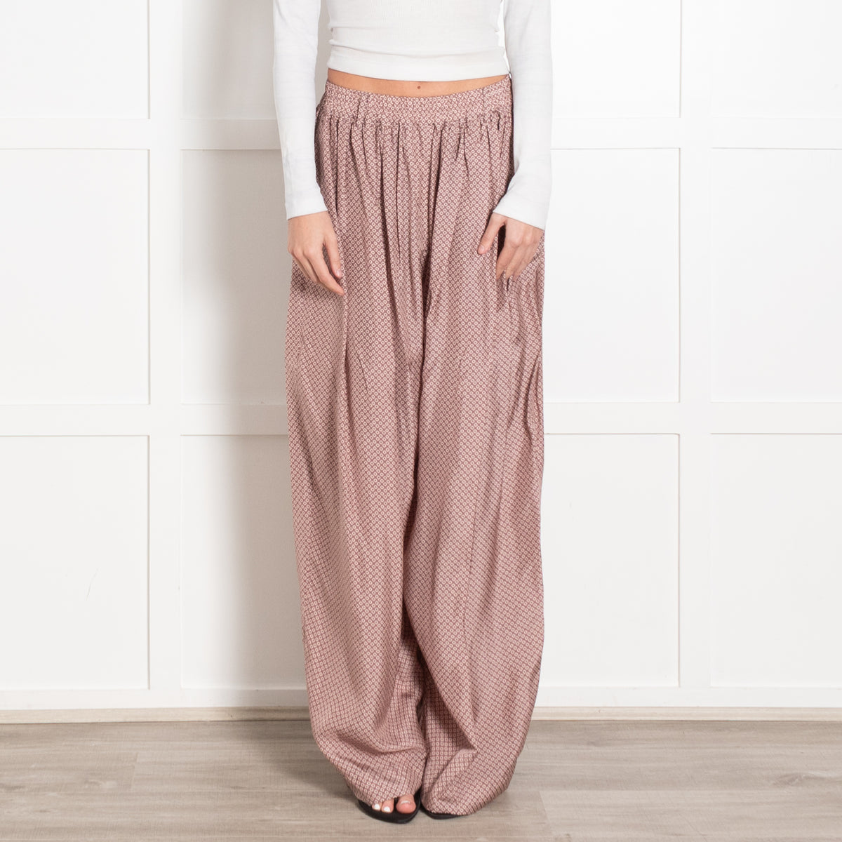 Zanini Mauve Patterned Wide Leg Silky Trousers
