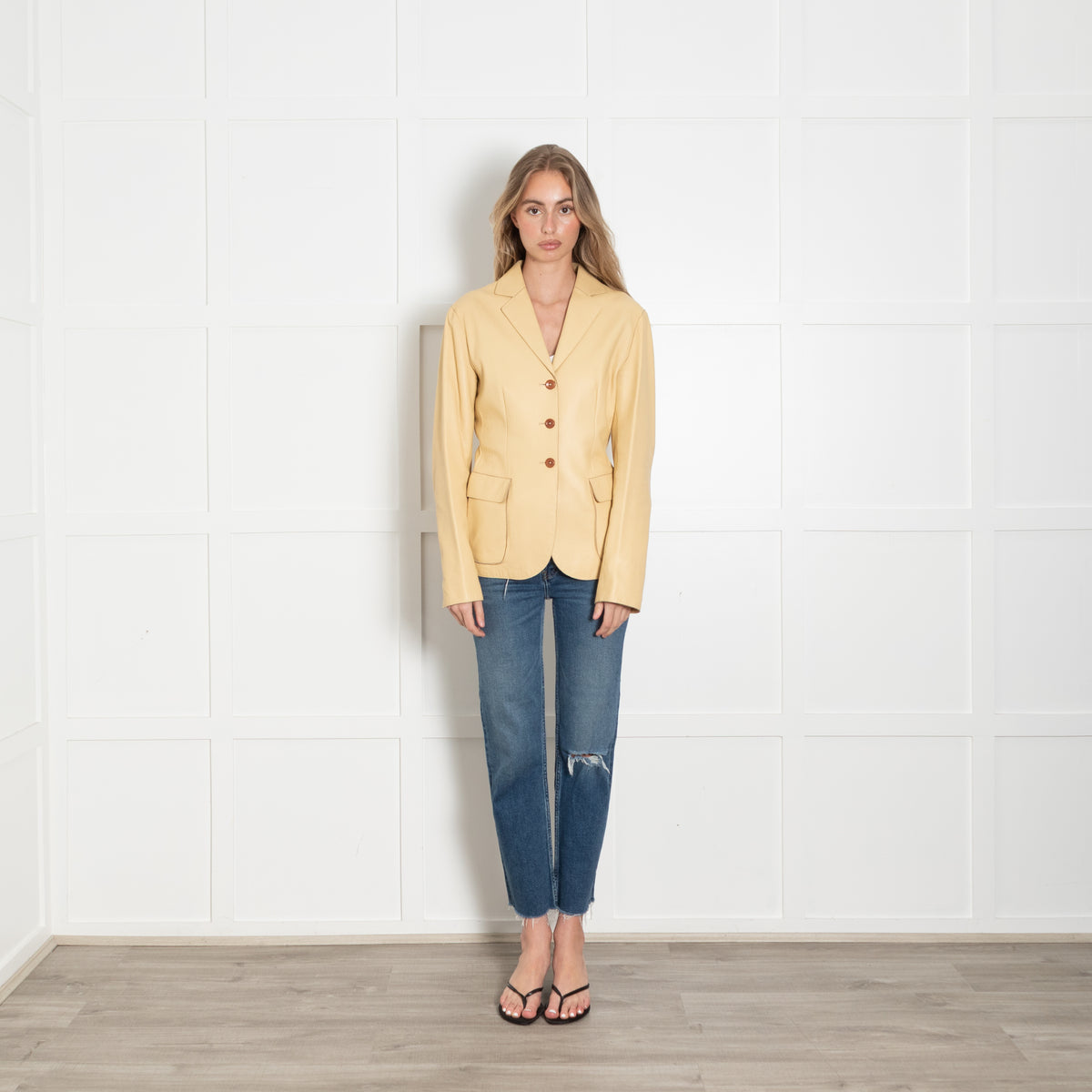Bottega Veneta Butter Yellow Grainy Leather Blazer