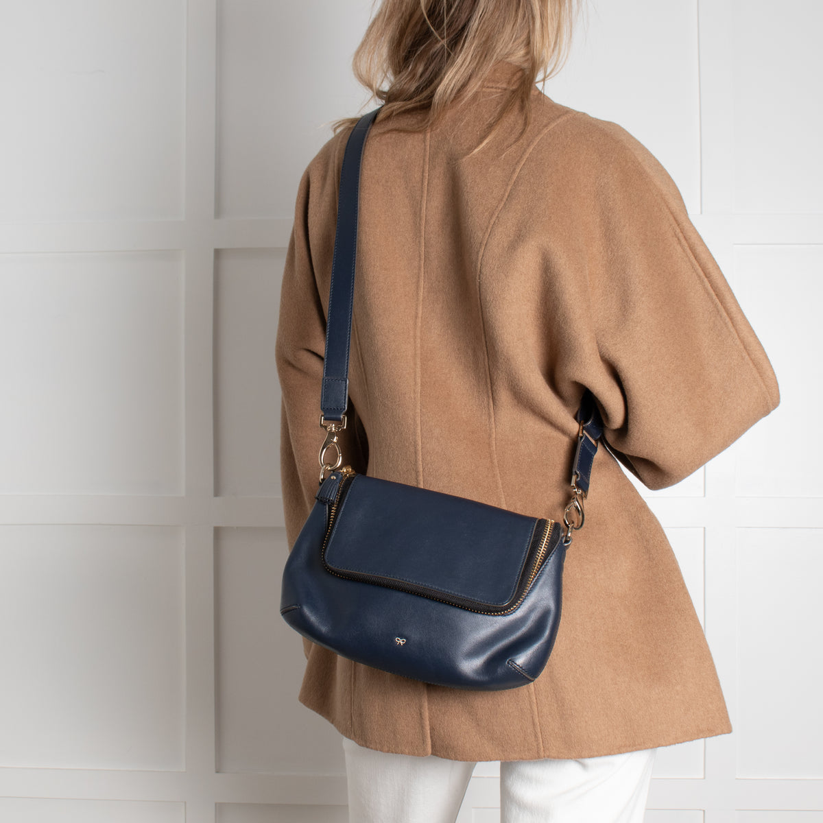 Anya Hindmarch Navy Blue Leather Maxi Zip Crossbody Bag