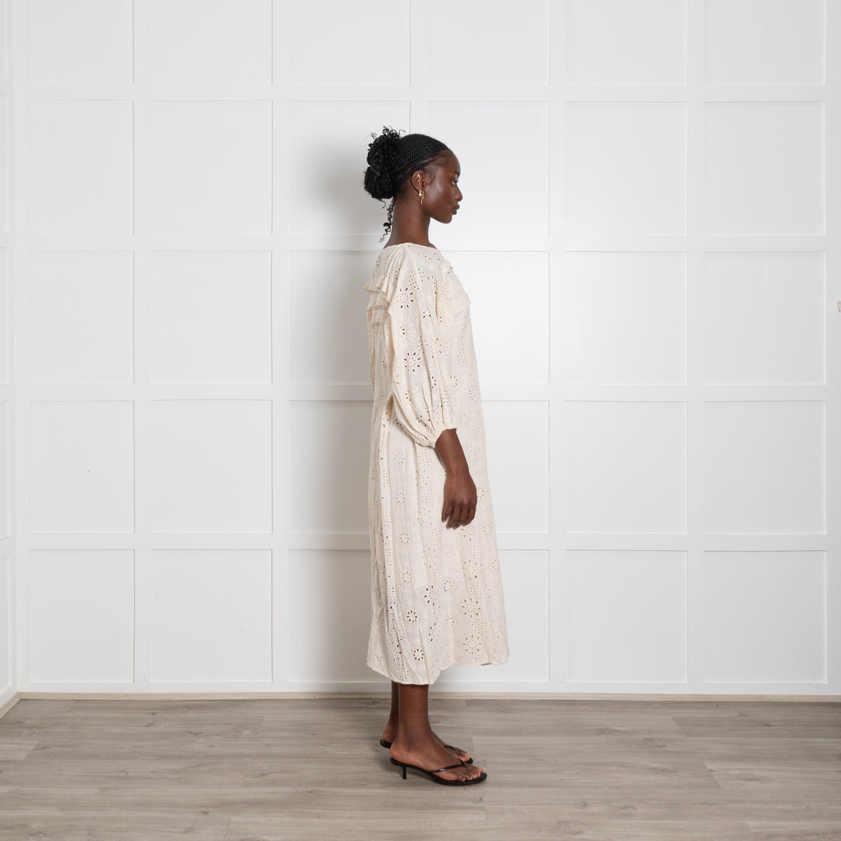 Wyse Cream Broderie Anglaise Midi Dress