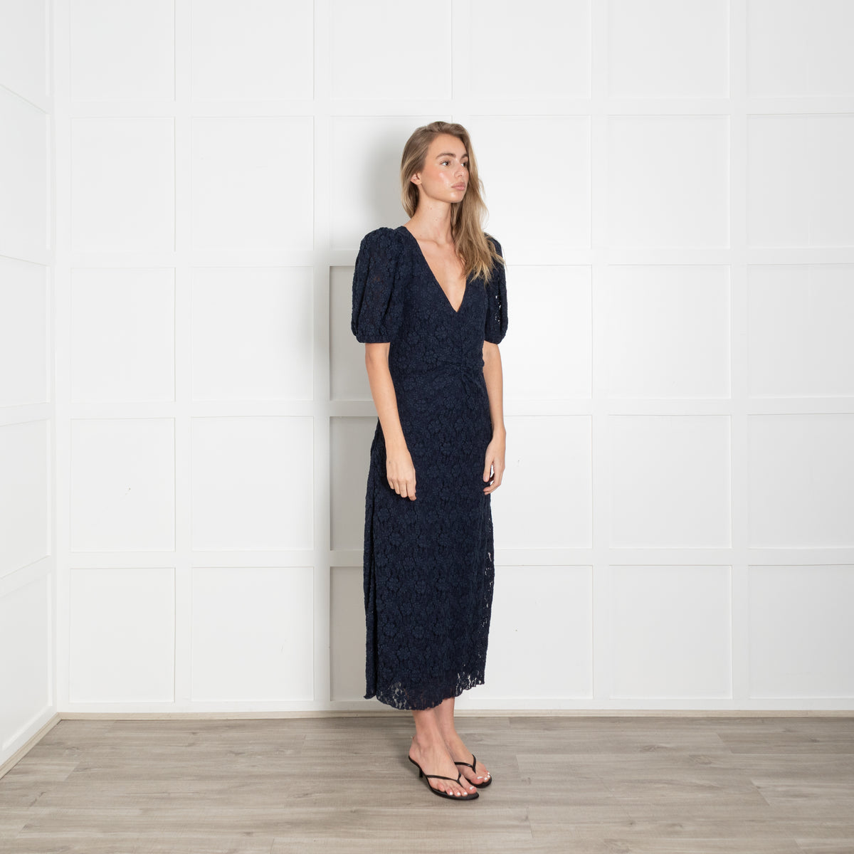 Rotate Navy Lacy V Neck Maxi Dress