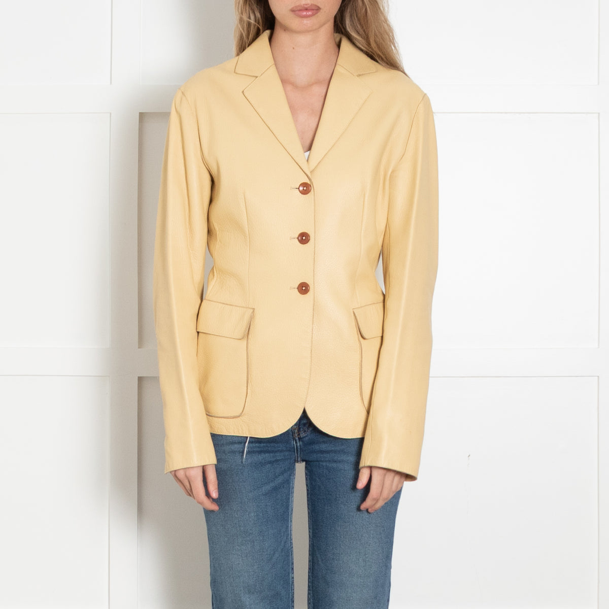 Bottega Veneta Butter Yellow Grainy Leather Blazer